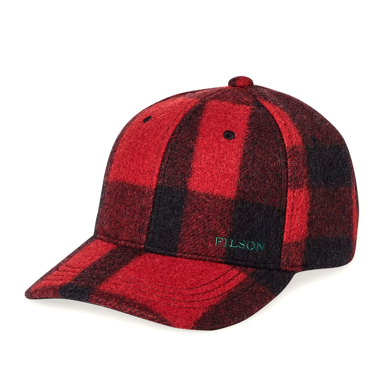 Filson Wool Logger Cap Red/Black Heritage Plaid, warme und atmungsaktive Kappe aus wetterfester Mackinaw Wool