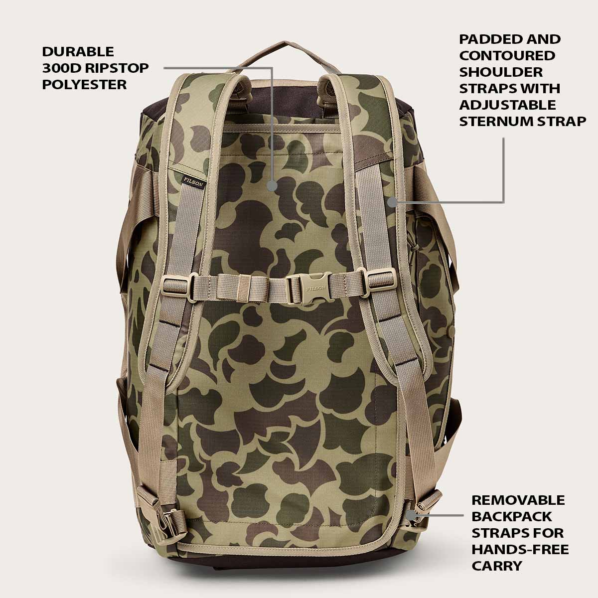 Filson Scout 50L Duffle Tundra/Shrub/Camo, Merkmale als Rucksack erklärt Filson Scout 50L Duffle Tundra/Shrub/Camo, Merkmale als Rucksack erklärt