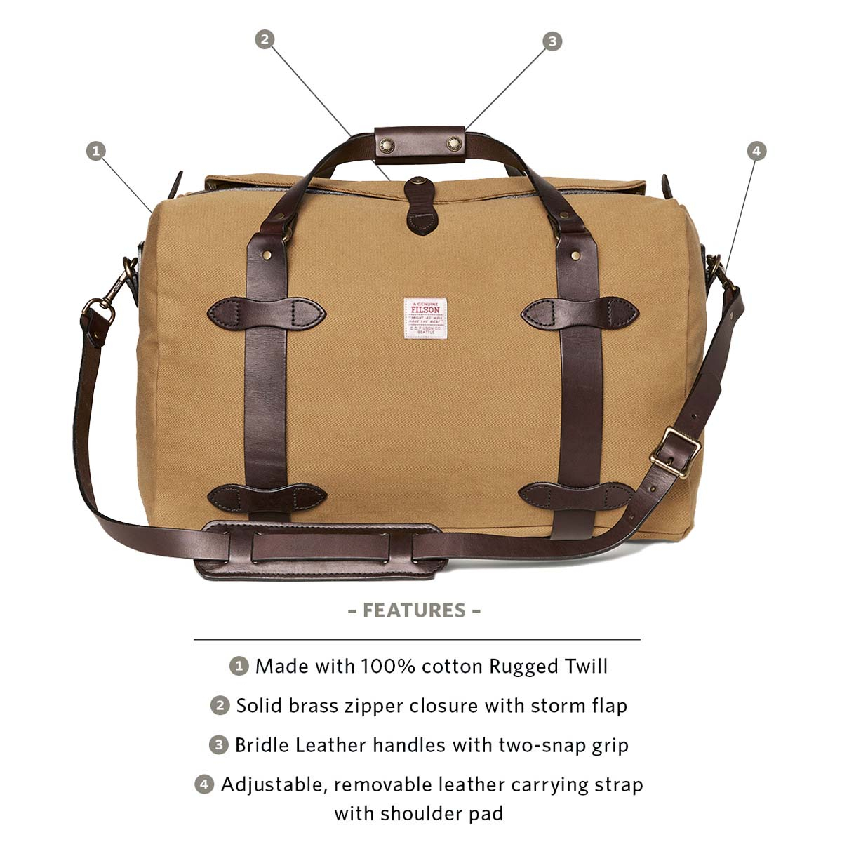 Filson Rugged Twill Duffle Bag Medium Tan, explained