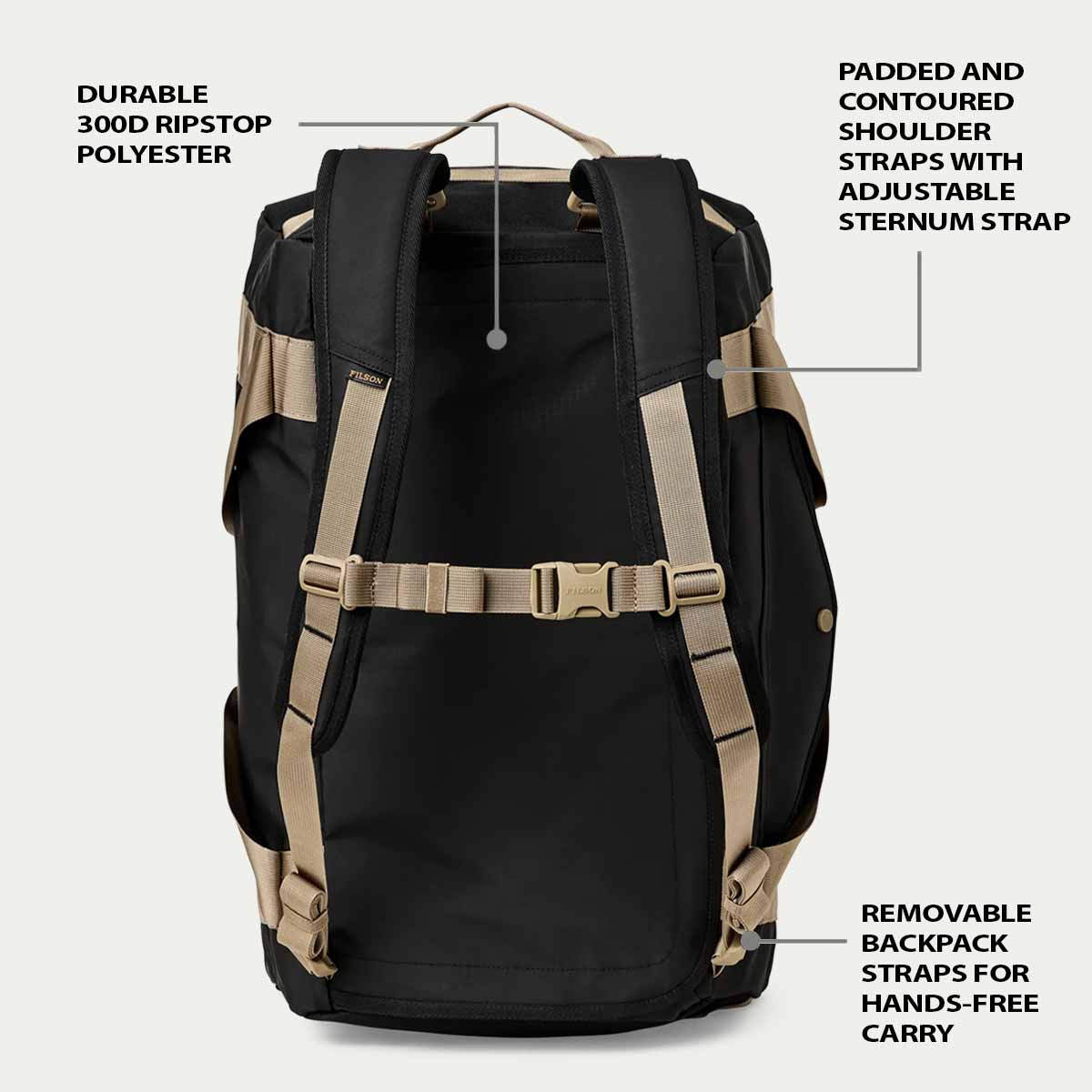 Filson Scout 50L Duffle Black/Covert, Merkmale als Rucksack erklärt