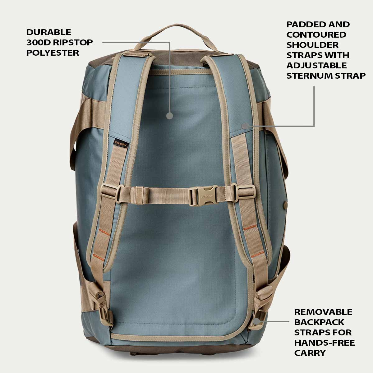 Filson All-Weather 50L Duffle Slate/Canteen/Covert, Merkmale als Rucksack erklärt