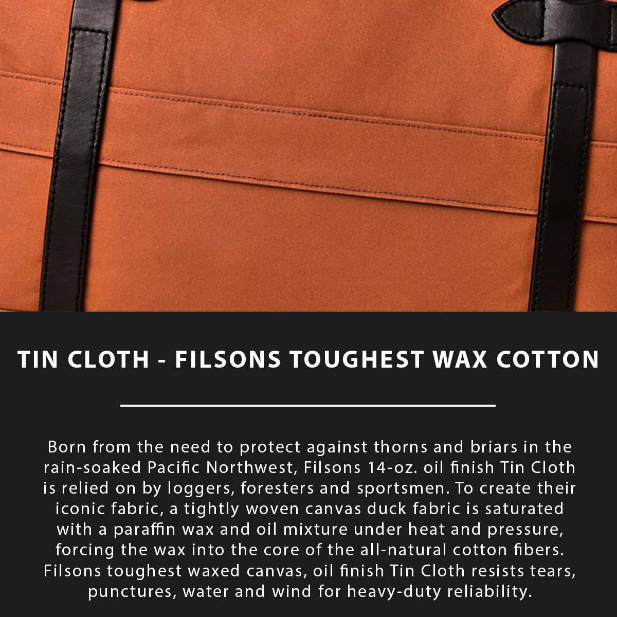 Filson 48-Hour Tin Cloth Duffle Bag Rust, Tin Cloth Erklärt