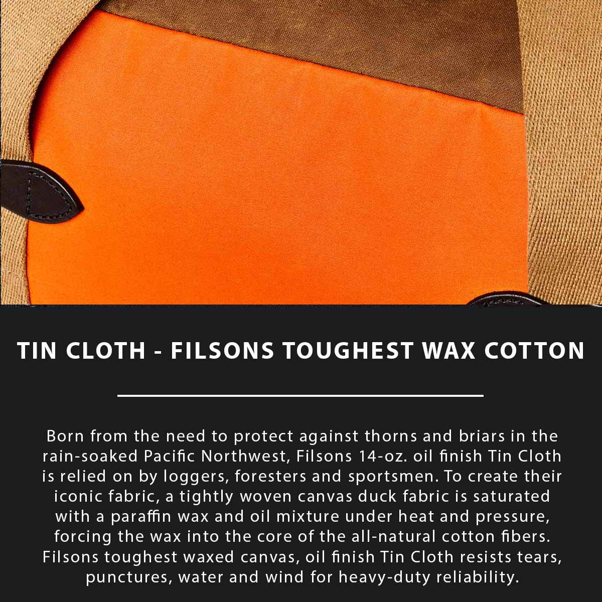 Filson Tin Cloth Medium Duffle Bag Dark Tan/Flame, Tin Cloth Erklärt