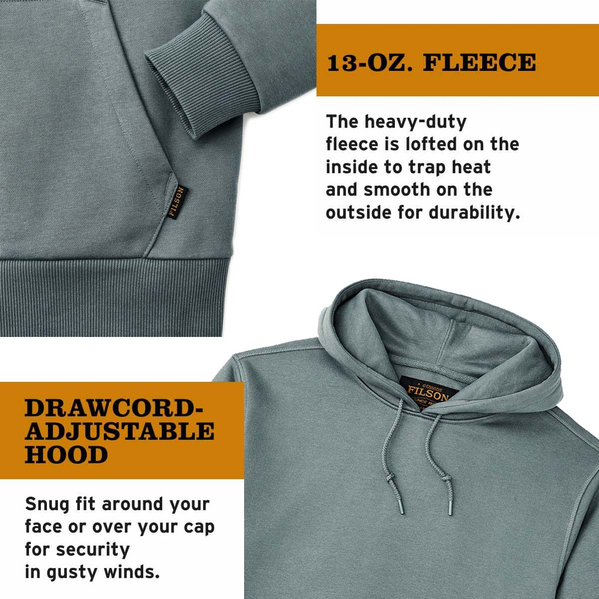 Filson Prospector Hoodie Balsam Green, a cool-weather staple built for the long haul