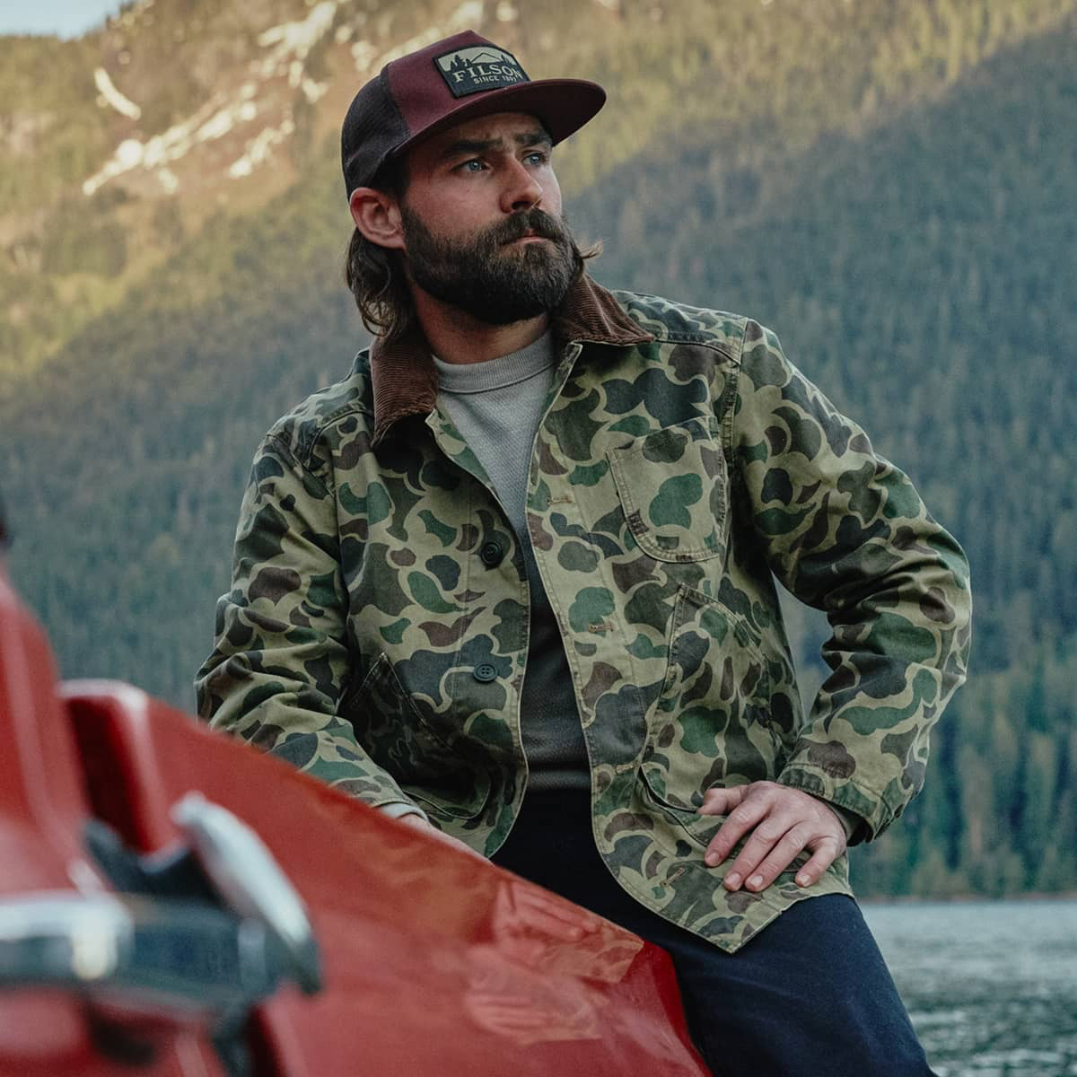 Filson Canvas Outfitter Jacket Tundra Shrub Camo, klassische, leichte Canvas-Jacke. Leicht und au&szlig;ergew&ouml;hnlich langlebig