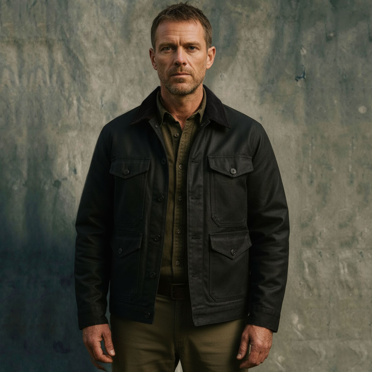 Filson Journeyman Jacket Black Vorderansicht getragen Filson Journeyman Jacket Black Vorderansicht getragen