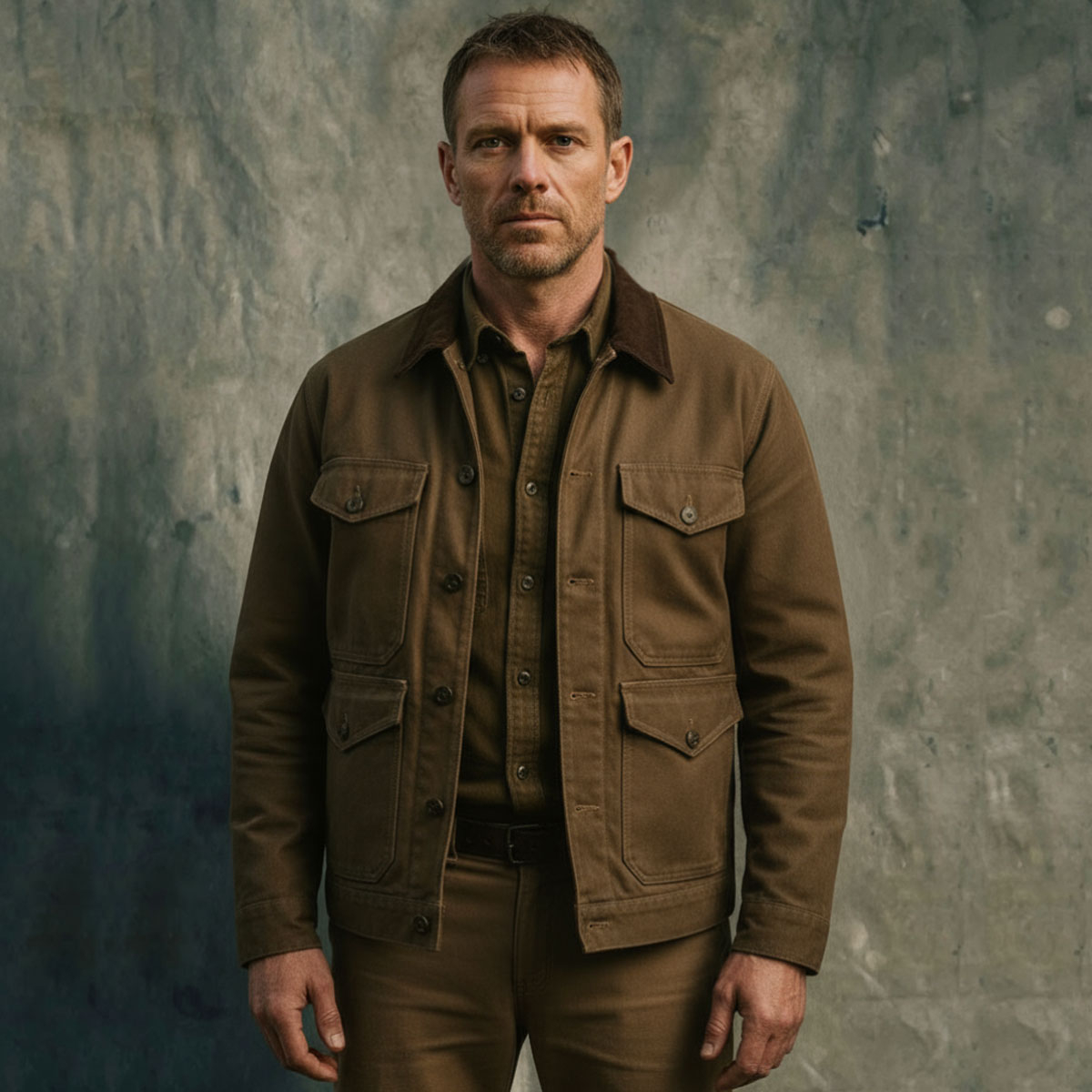 Filson Journeyman Jacket Dark Tan Vorderansicht getragen