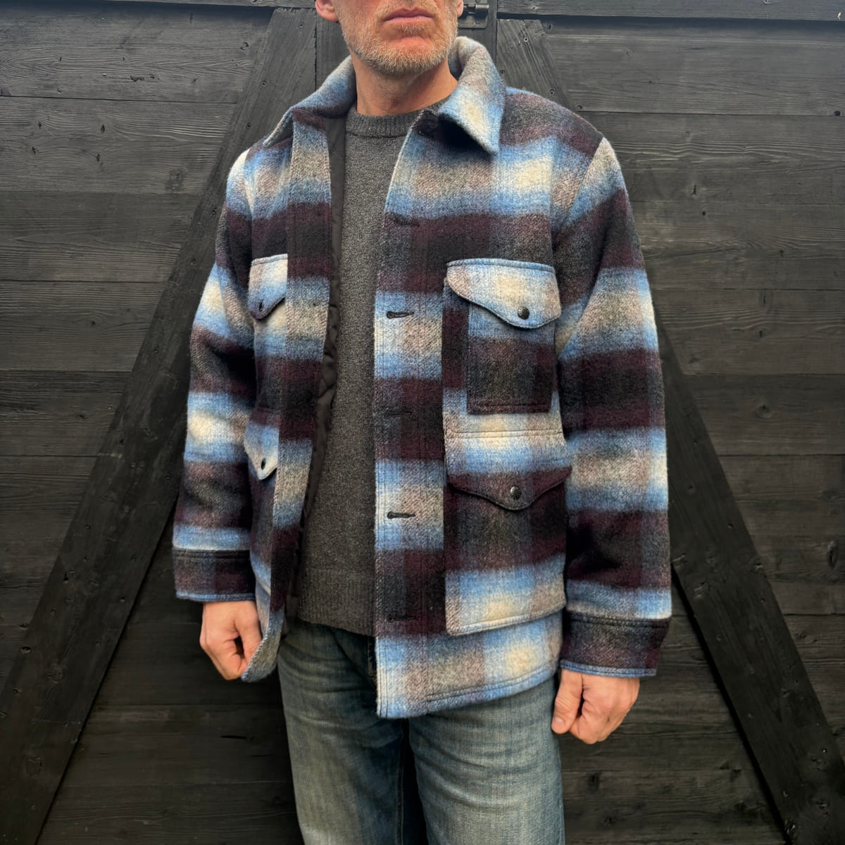 Filson Knitted Wool Cruiser Blue/Black Plaid, Rugged Warmth, Reimagined for Modern Adventures Filson Knitted Wool Cruiser Blue/Black Plaid, Rugged Warmth, Reimagined for Modern Adventures