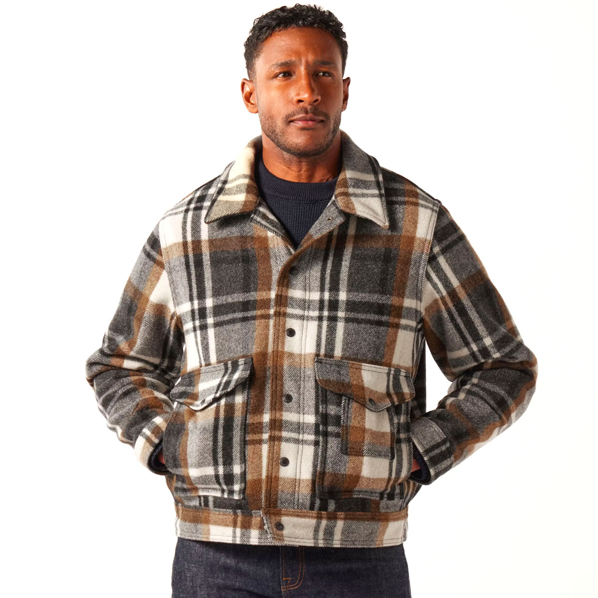 Filson Mackinaw Wool  Work Jacket Blue Coal/Copper Heather, stammt aus den Filson-Archiven und wird in Seattle genäht