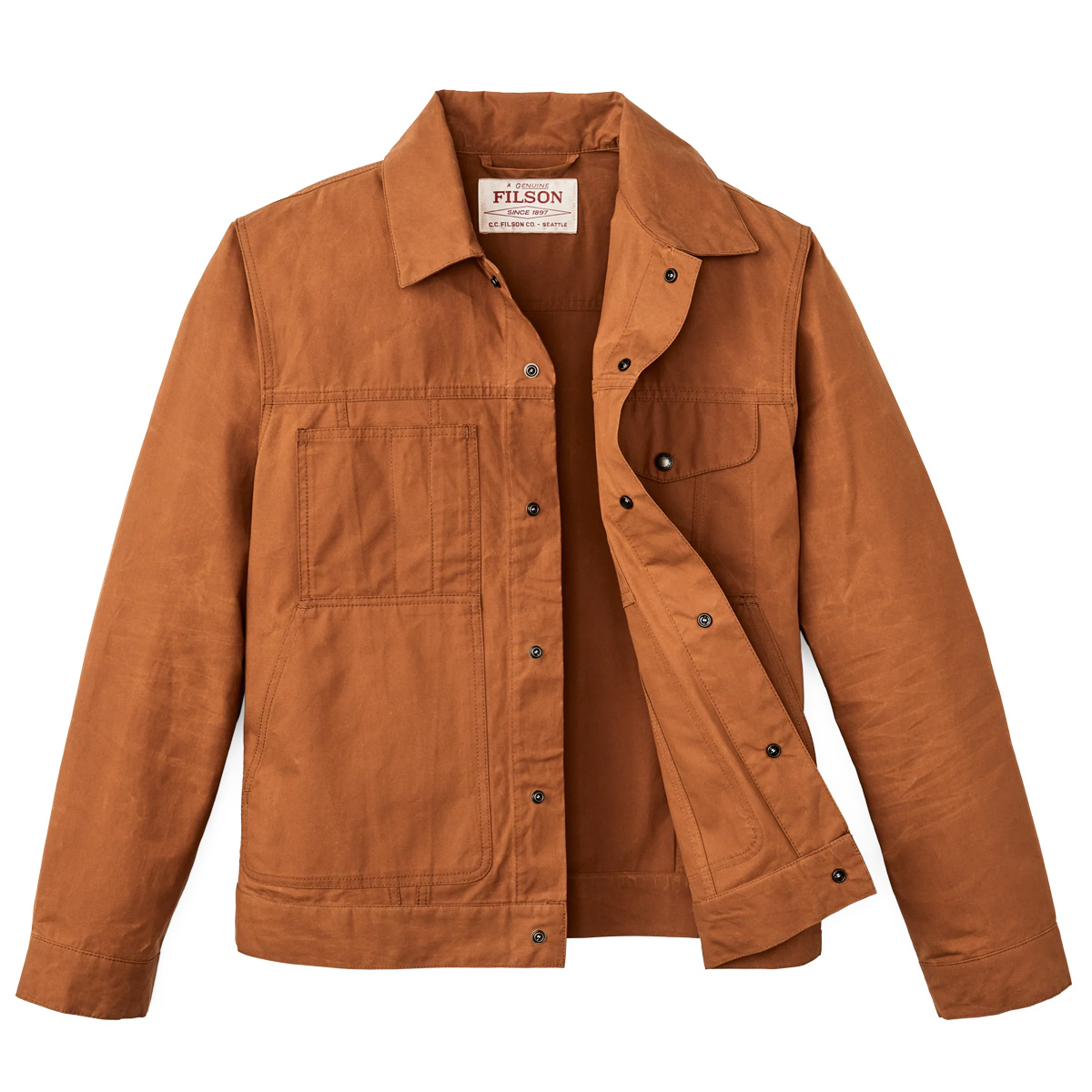 Filson Ranger Short Cruiser Bourbon, robuste hüftlange Jacke aus leichter, waschbarer gewachster Baumwolle für wärmere Wetterbedingungen