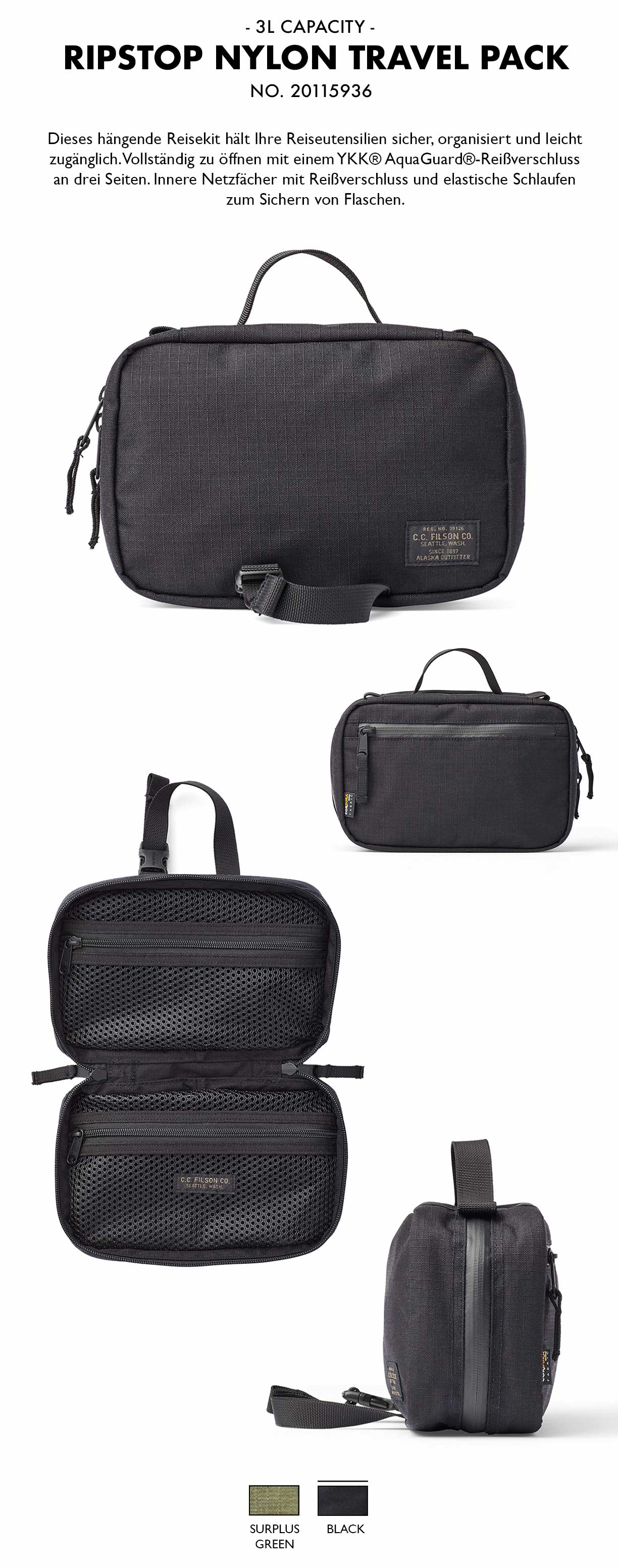 Filson Ripstop Nylon Travel Pack Black Produkt-informationen