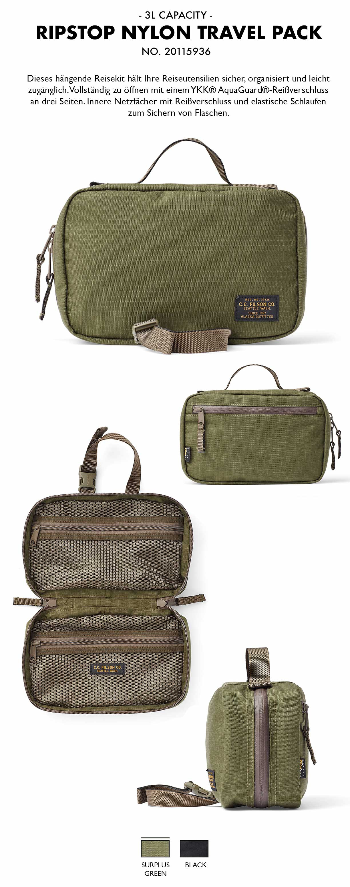 Filson Ripstop Nylon Travel Pack Surplus Green Produkt-informationen