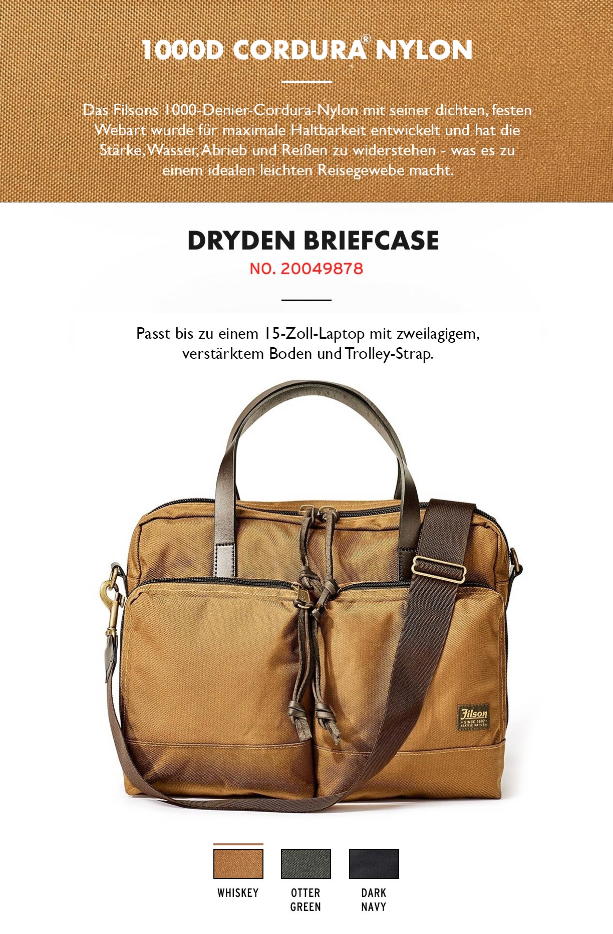 Filson Dryden Briefcase Whiskey Produktinformationen