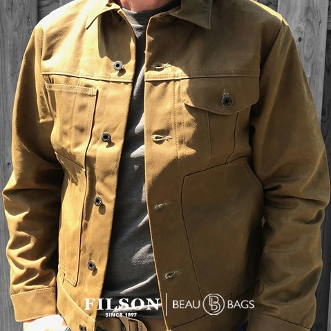 Filson Tin Cloth Short Lined Cruiser Jacket Dark Tan, hergestellt aus dem legendären superstarken, leichten und ölimprägnierten Tin Cloth Canvas