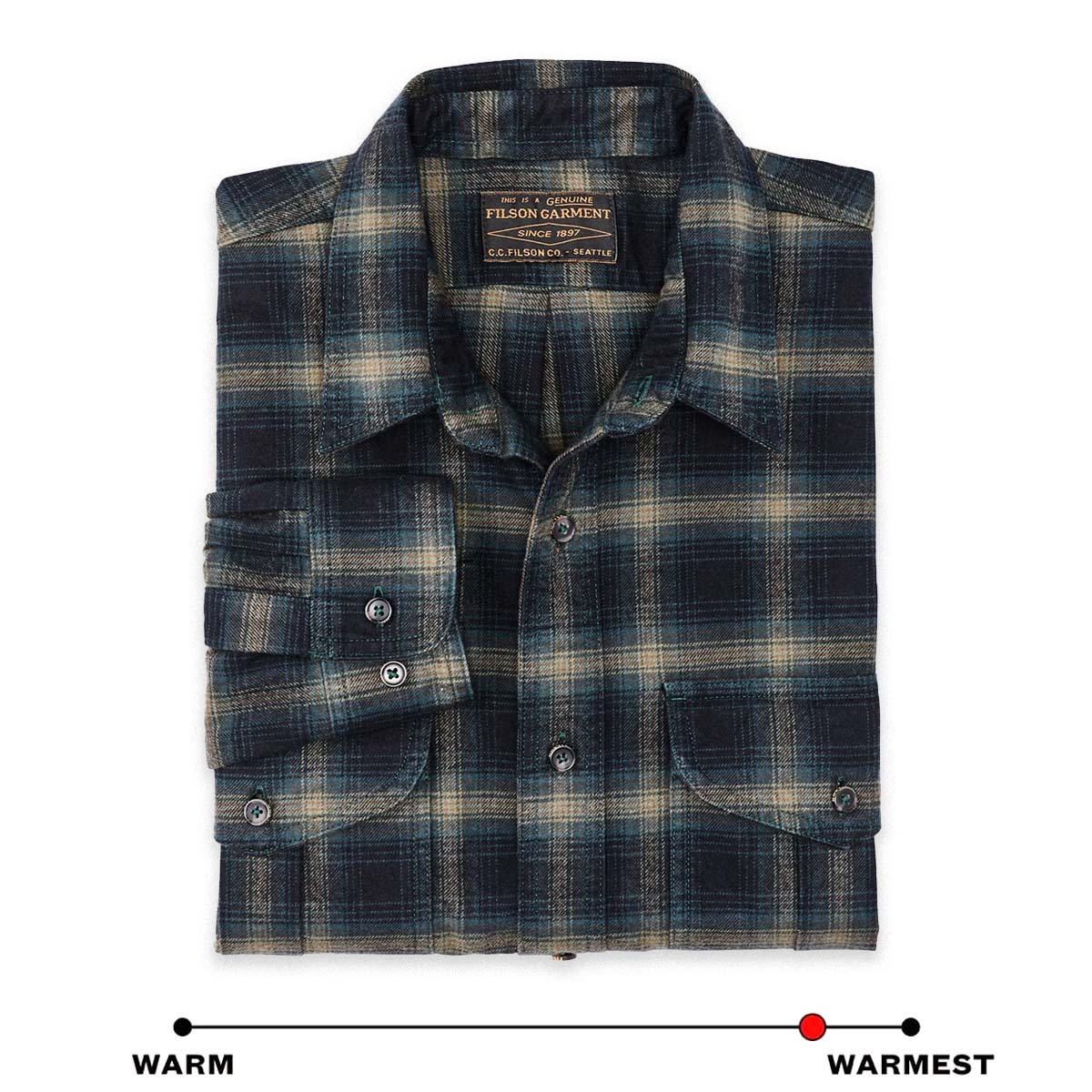 Filson Alaskan Guide Shirt Navy Pine Bronze Plaid, bietet unübertroffenen Komfort und Haltbarkeit, Saison für Saison