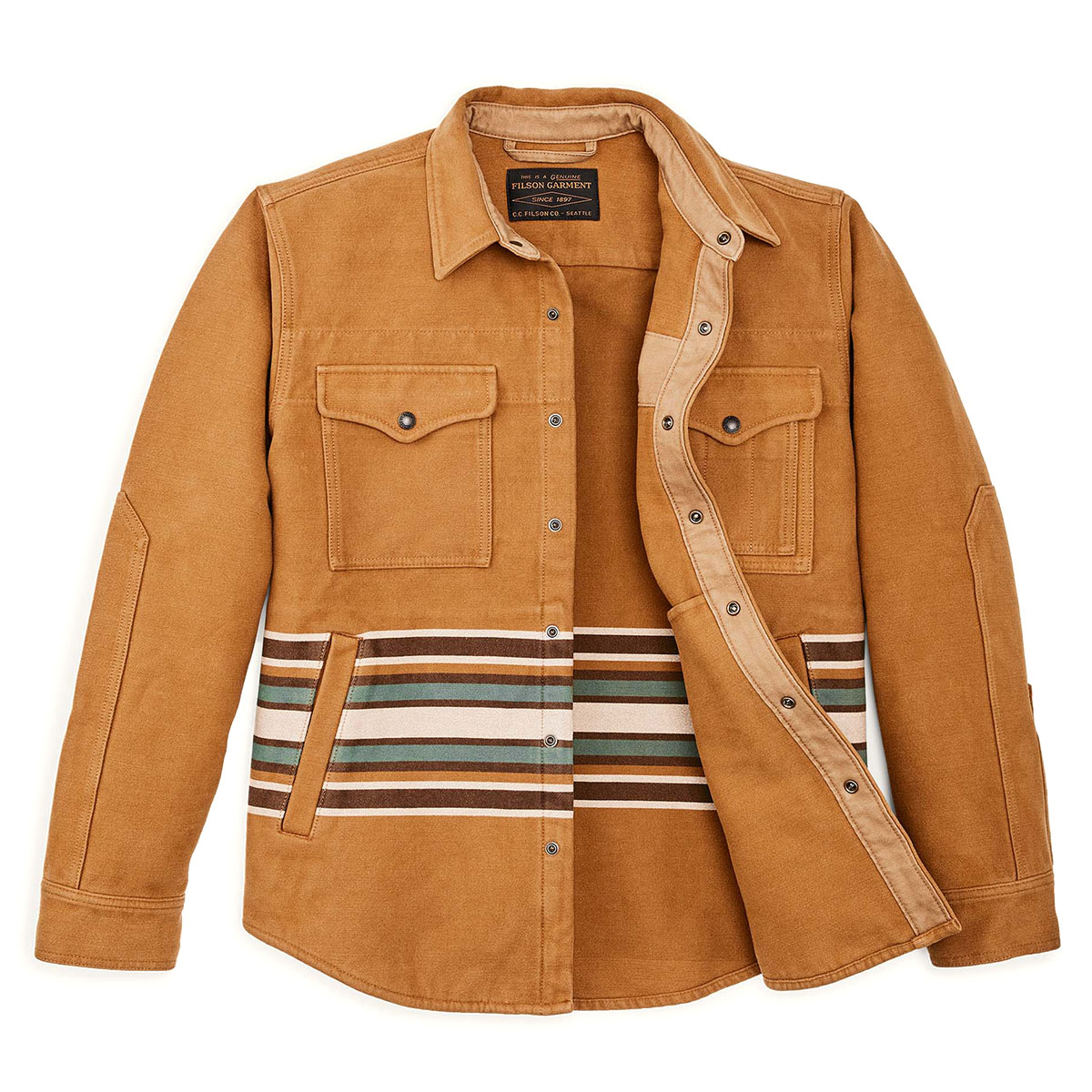 Filson Beartooth Jac-Shirt Golden Brown Multi Stripe, ein warmes und bequemes 3-Jahreszeiten-Überhemd