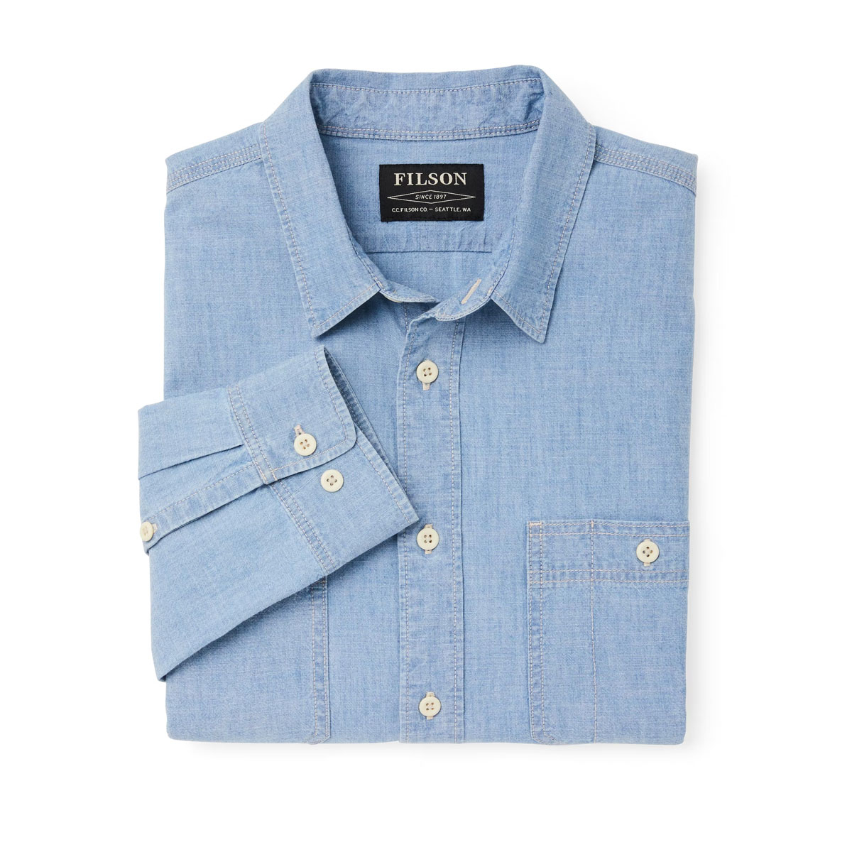 Filson Chambray CPO Shirt Light Indigo Chambray, Robust, leicht und einsatzbereit
