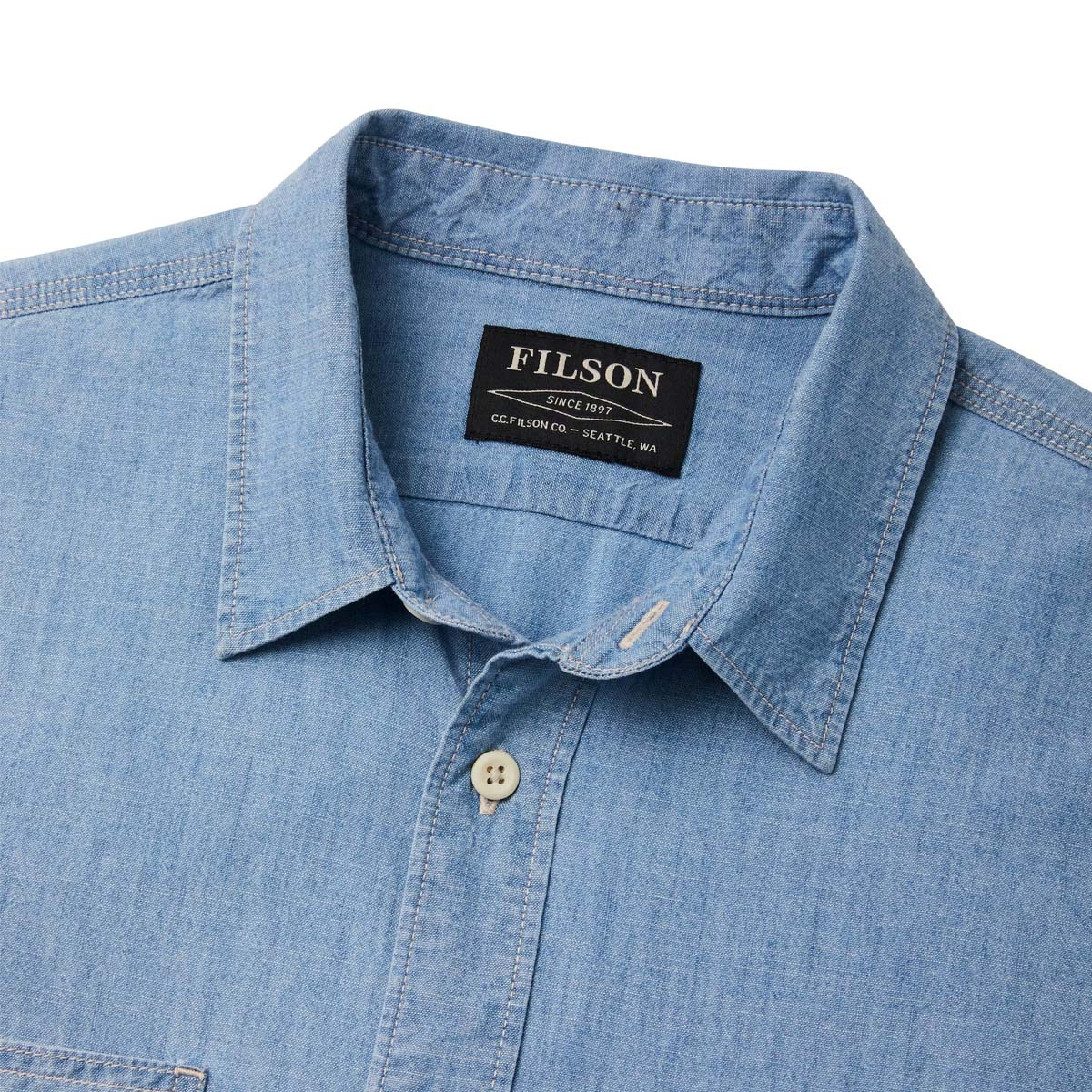 Filson Chambray CPO Shirt Light Indigo Chambray, Detail