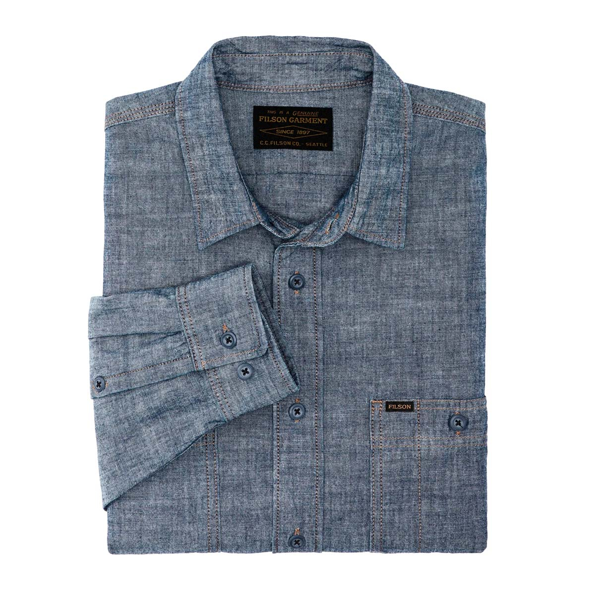 Filson Chambray CPO Shirt Rinsed Indigo Chambray, Robust, leicht und einsatzbereit Filson Chambray CPO Shirt Rinsed Indigo Chambray, Robust, leicht und einsatzbereit