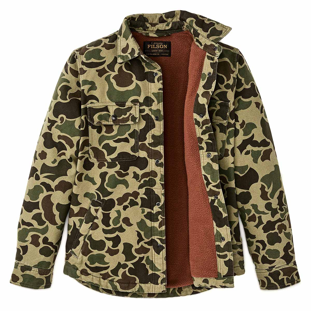 Filson Fleece Lined Jac-Shirt Tundra Shrub Camo, Kann als leichte Jacke oder schweres Hemd getragen werden