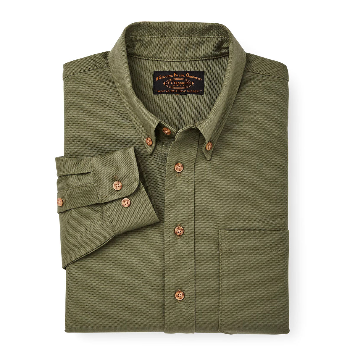 Filson Iron Cloth Oxford Shirt Burnt Olive, klassisches Button-Down-Hemd für den täglichen Gebrauch