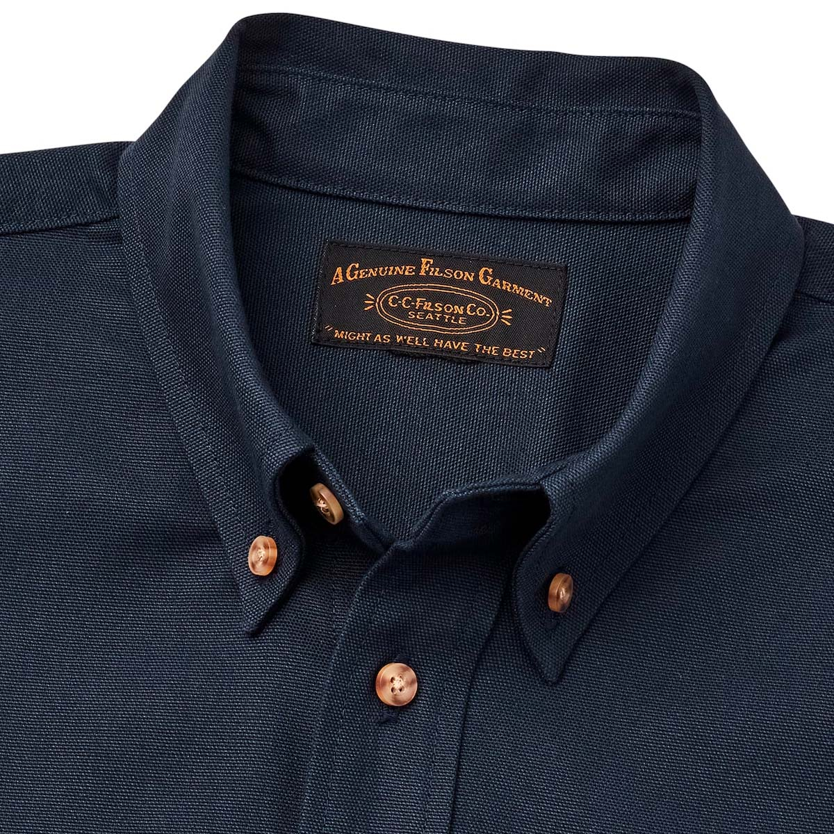 Filson Iron Cloth Oxford Shirt Navy, Detail klassisches Button-Down