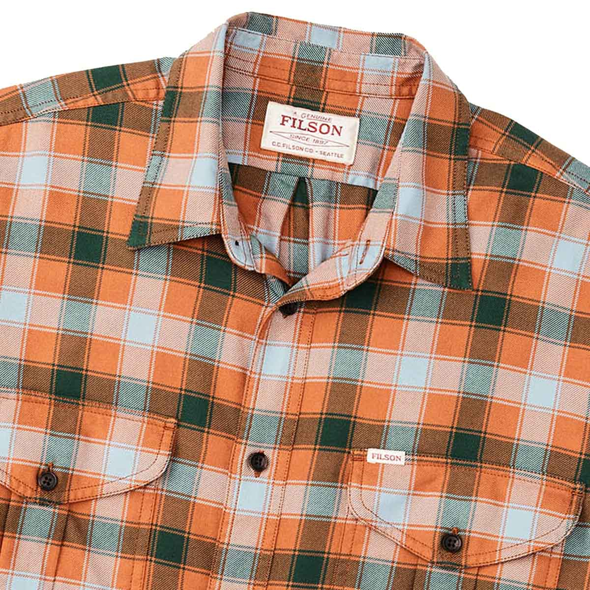 Filson Lightweight Alaskan Guide Shirt Clay/Blue/Multi Plaid, Shirt, geschnitten für Beweglichkeit an den Schultern