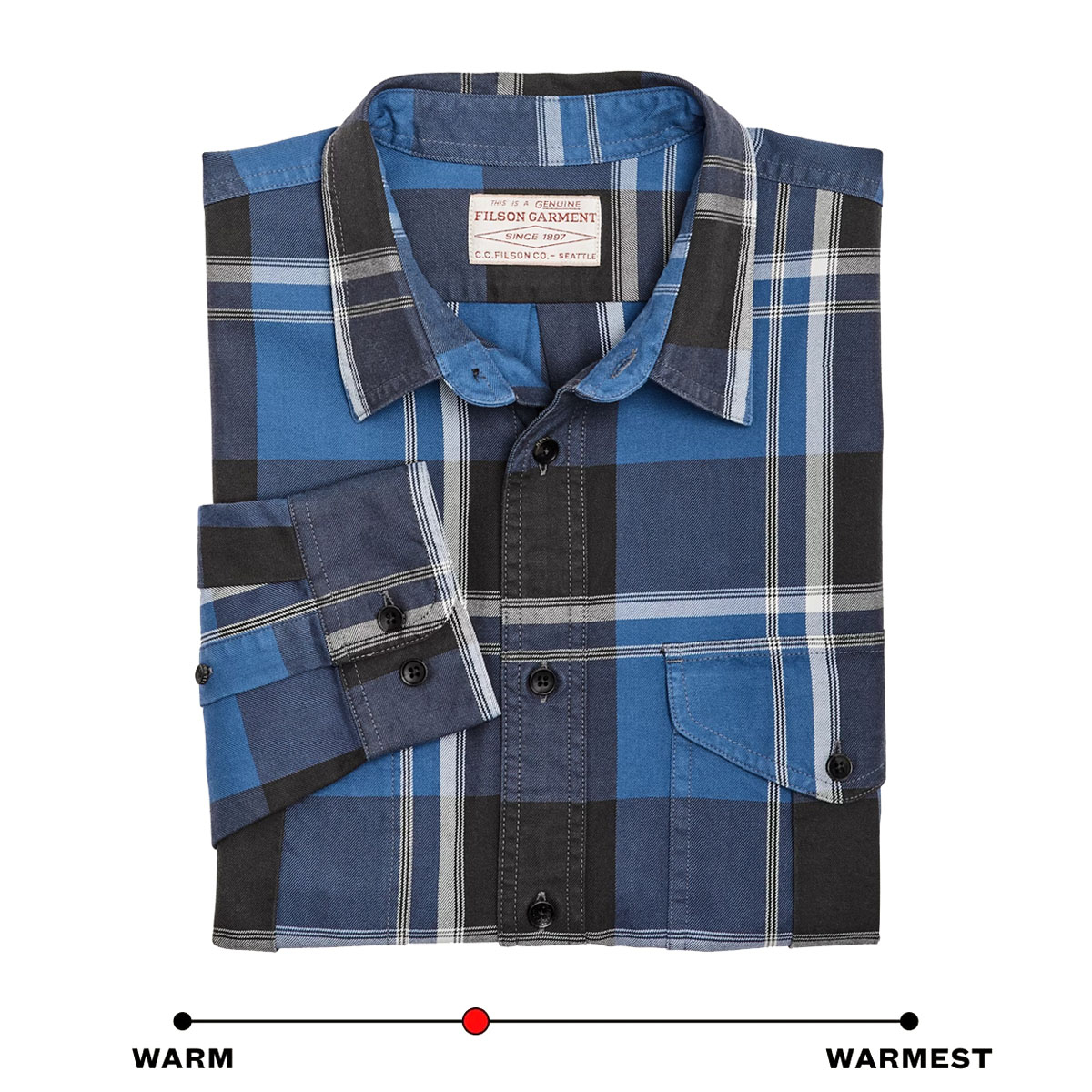 Filson Lightweight Alaskan Guide Shirt Blue/Faded Black/White Plaid, Shirt, geschnitten für Beweglichkeit an den Schultern