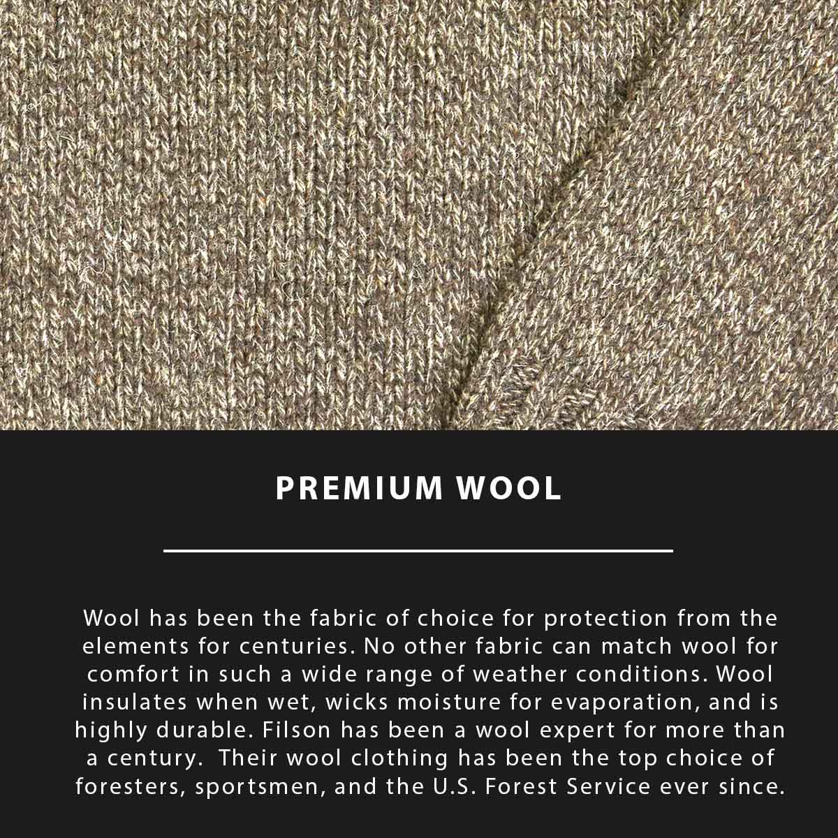 Filson Irish Wool 5 Gauge Sweater Natural/Brown Melange, wird in Italien aus 100% Wolle hergestellt