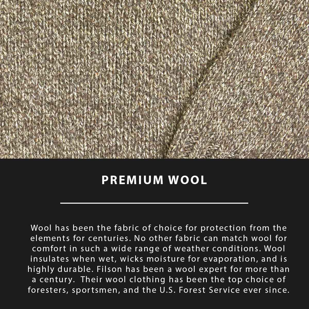 Filson Irish Wool 5 Gauge Sweater Natural/Brown Melange, wird in Italien aus 100% Wolle hergestellt