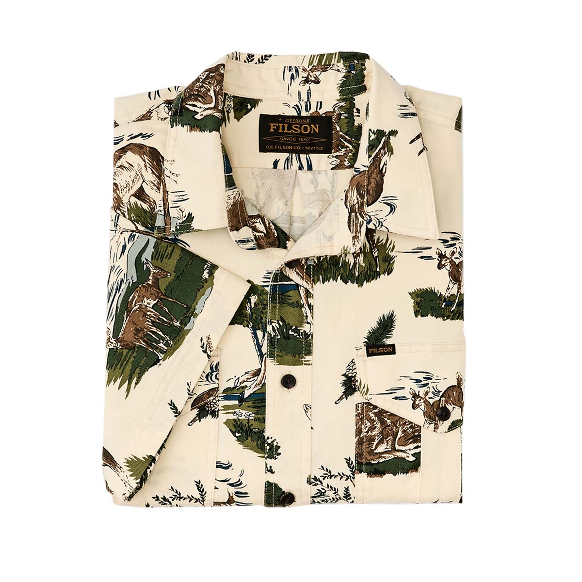 Filson Short Sleeve Lightweight Alaskan Guide Shirt White/Deers, sommerlich leichtes Hemd