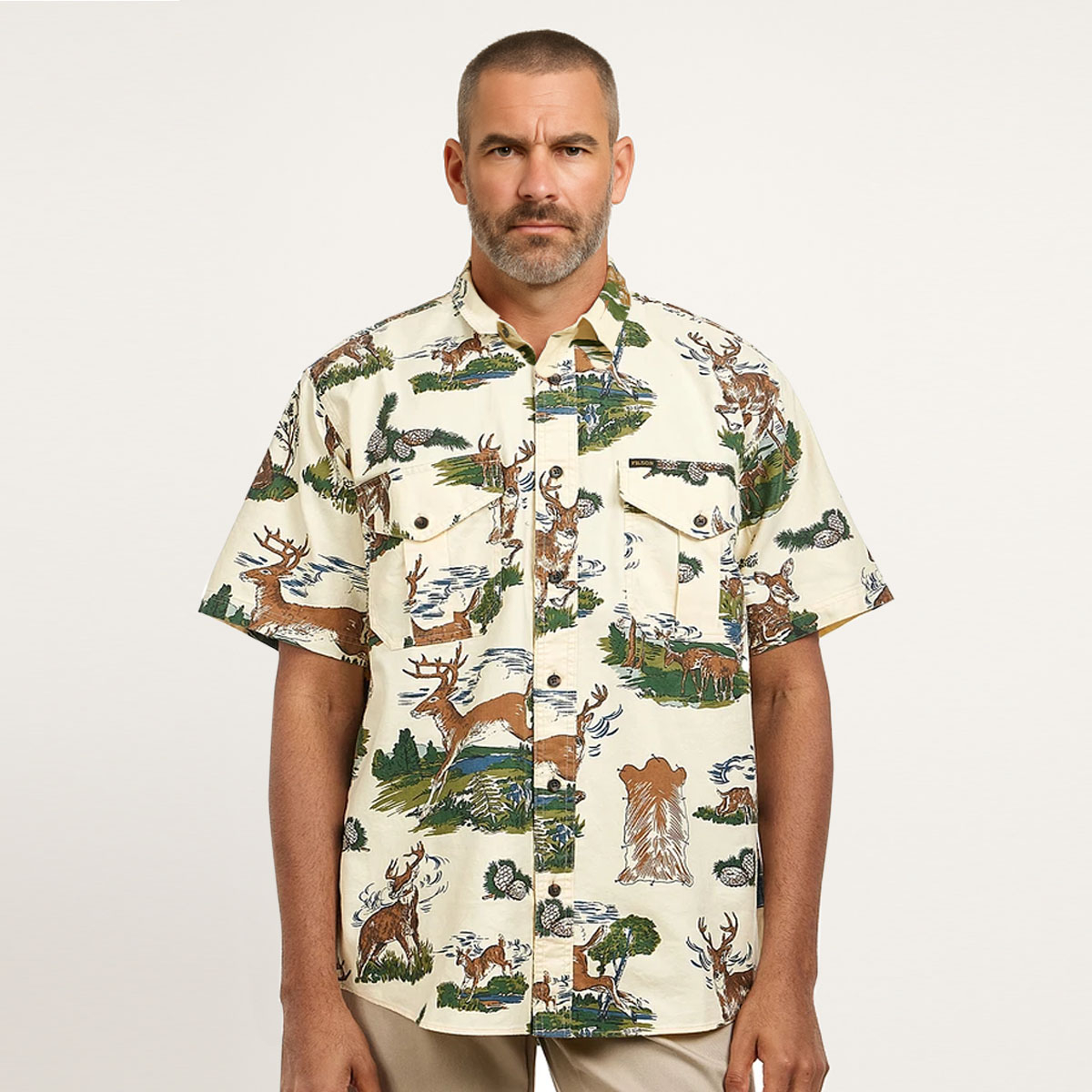Filson Short Sleeve Lightweight Alaskan Guide Shirt White/Deers, klassischer Flanellkomfort in einer leichten Sommerversion