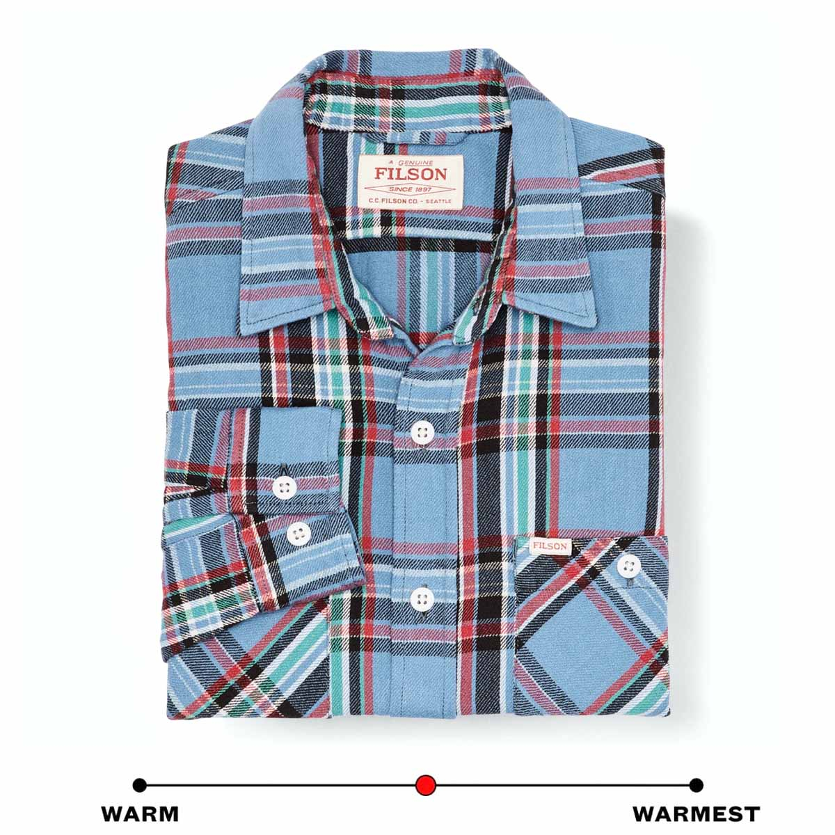 Filson The Rangeland Flannel Shirt Light Blue/Red Plaid, warm-warmest