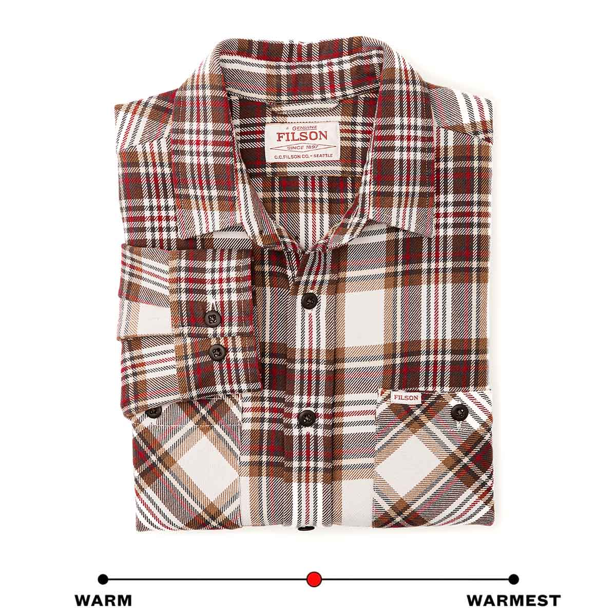 Filson The Rangeland Flannel Shirt Red/Brown Plaid, warm-warmest