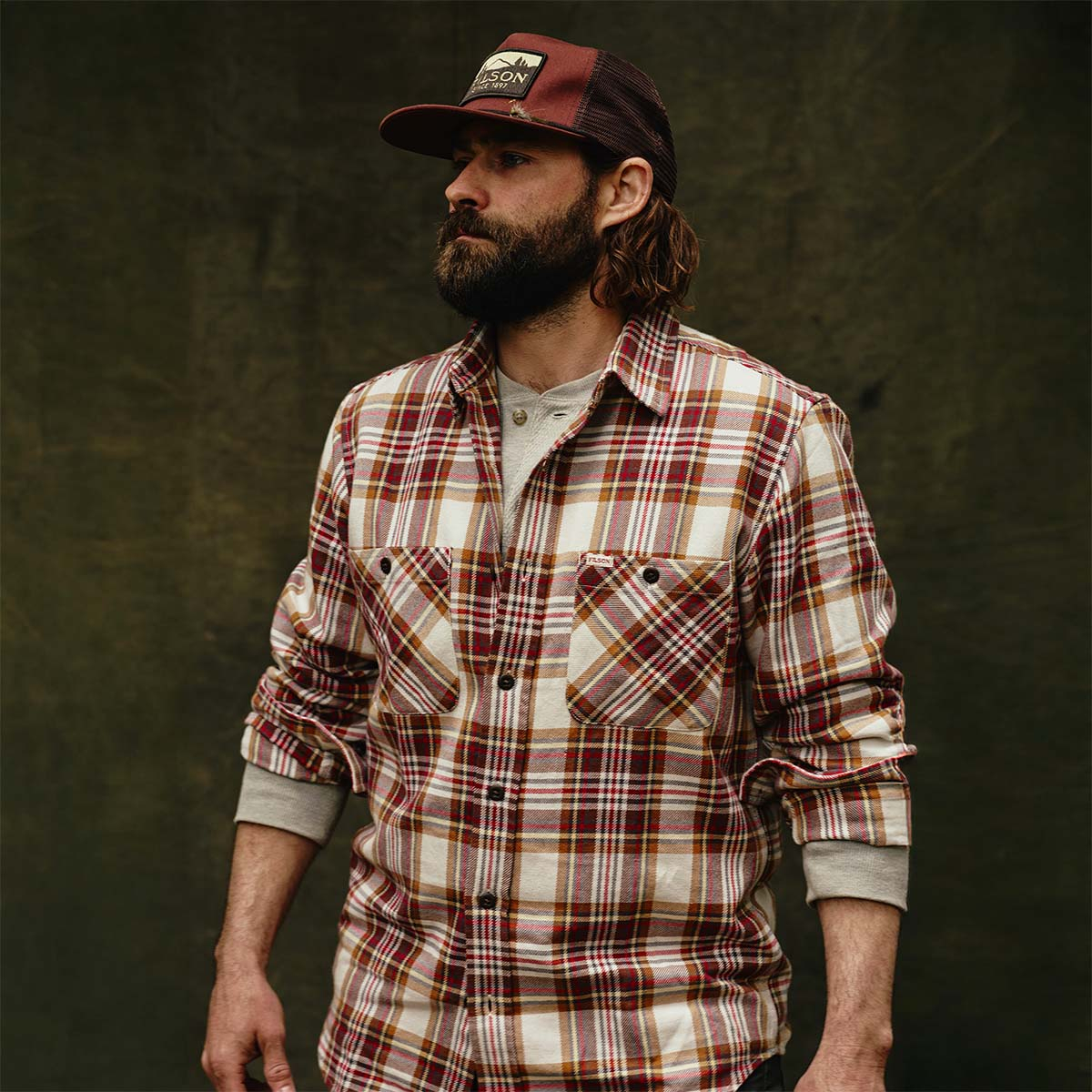 Filson The Rangeland Flannel Shirt Red/Brown Plaid, ein neues, mittelschweres Hemd aus ultraweichem Baumwollflanell