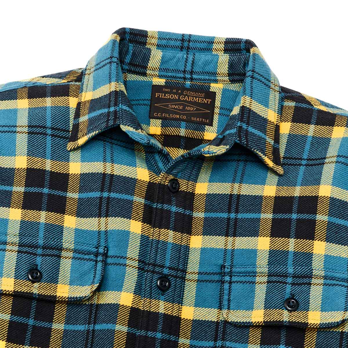 Filson Vintage Flannel Work Shirt Blue Ash Gold Plaid, Detail