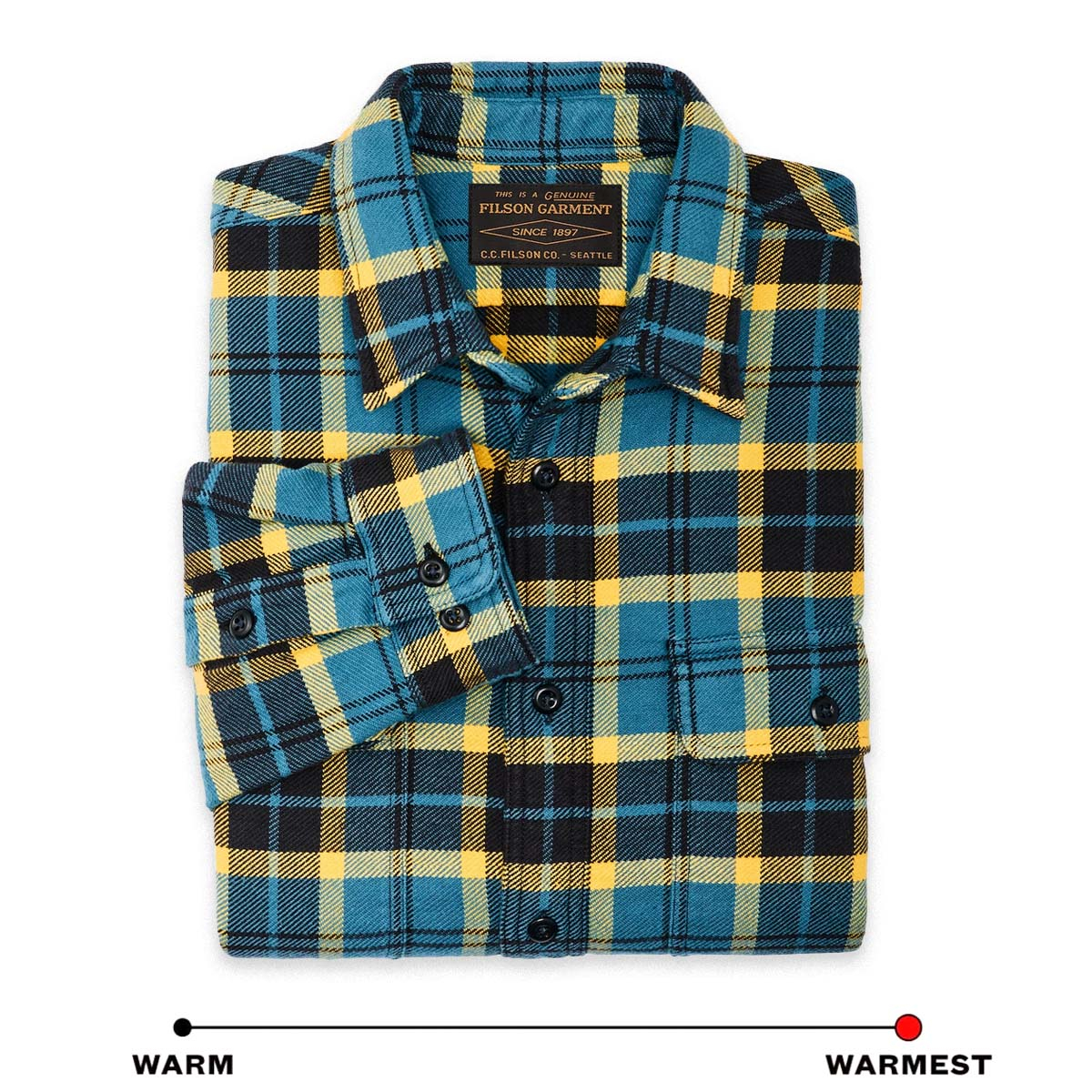 Filson Vintage Flannel Work Shirt Blue Ash Gold Plaid, shirt aus dickem und atmungsaktivem Baumwollflanell, ideal für kaltes Wetter