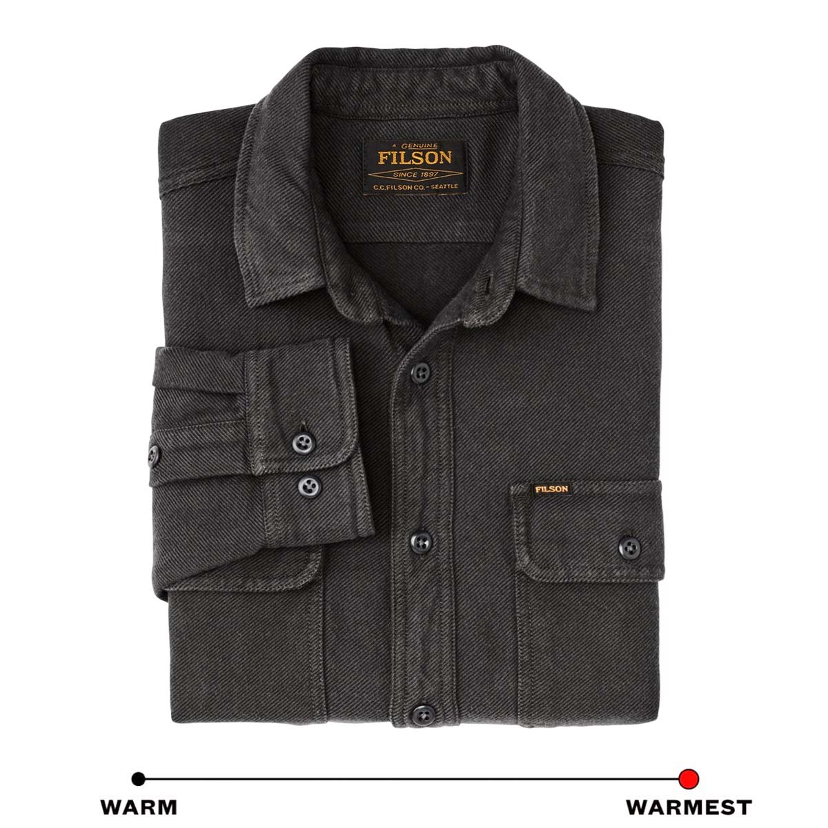 Filson Vintage Flannel Work Shirt Charcoal, warmes Hemd mit Knopfleiste aus Baumwolle mit weiche Innenseite aus gebürstetem Twill