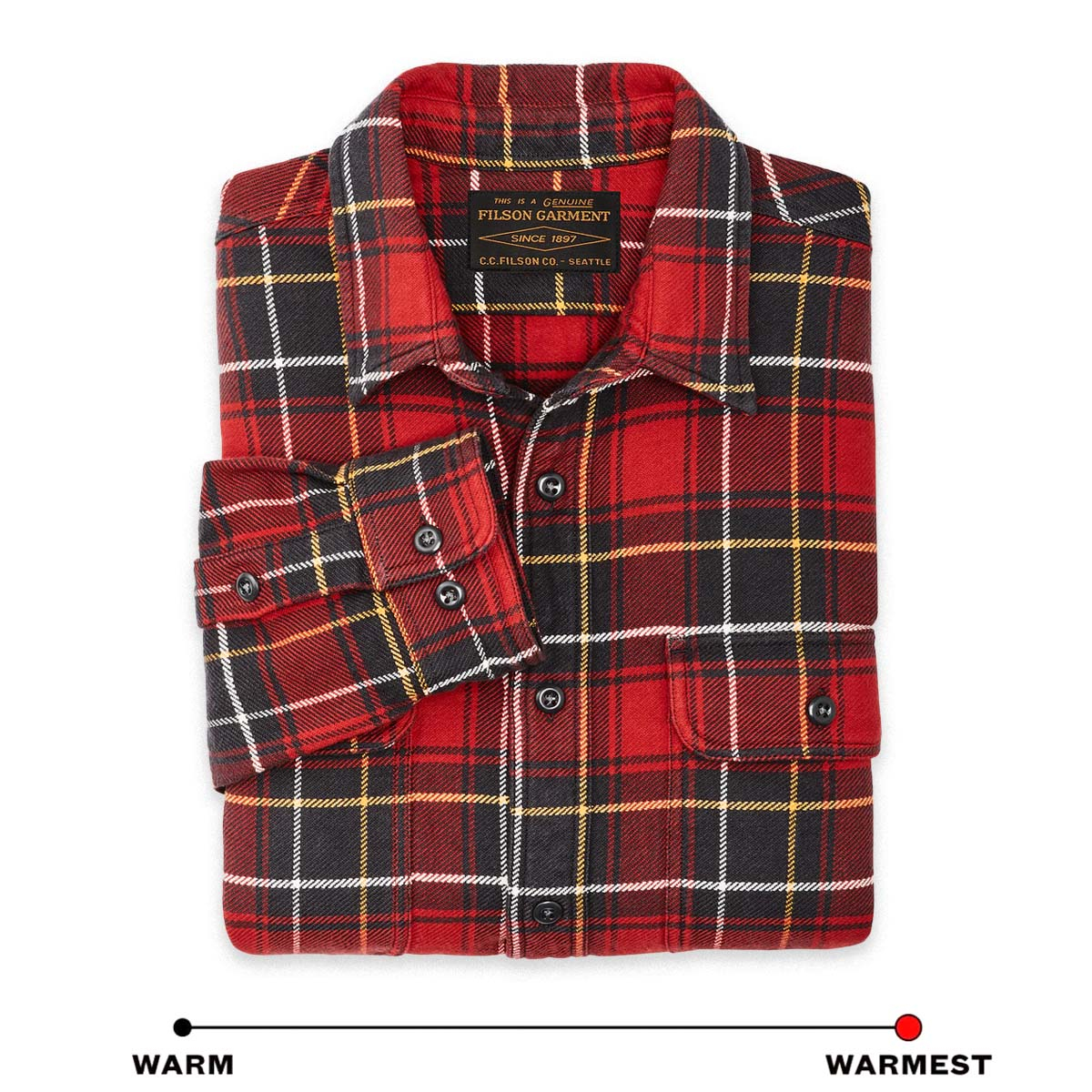 Filson Vintage Flannel Work Shirt Red Charcoal Plaid, shirt aus dickem und atmungsaktivem Baumwollflanell, ideal für kaltes Wetter