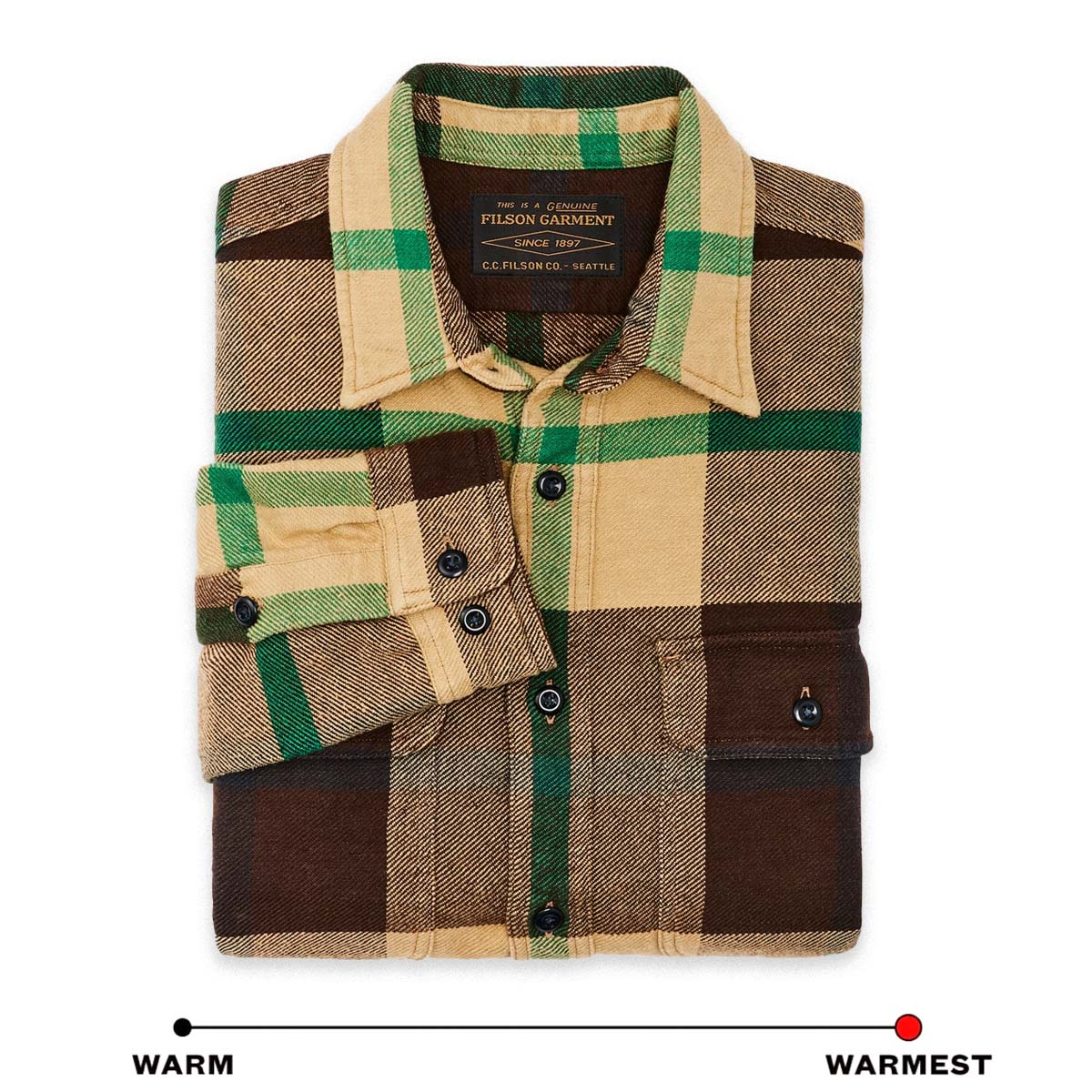 Filson Vintage Flannel Work Shirt Tan Green Coffee, shirt aus dickem und atmungsaktivem Baumwollflanell, ideal für kaltes Wetter