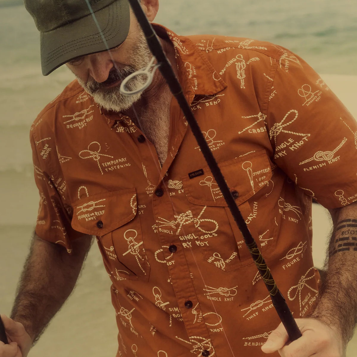 Filson Washed Short Sleeve Feather Cloth Shirt Bourbon Knots – Leichtes Sommerhemd aus 100 % Baumwolle
