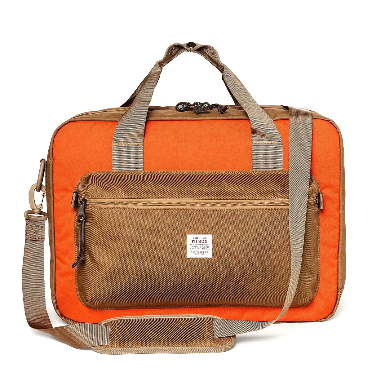 Filson Surveyor Pullman Pack Dark Tan/Flame, robuste und vielseitige Reisetasche für ein langes Wochenende oder mehr