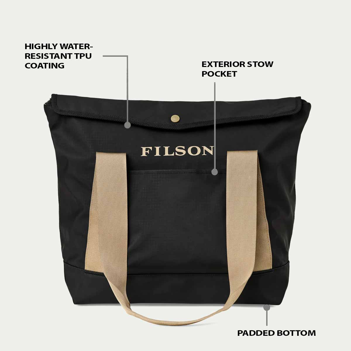 Filson Scout Tote Bag Black/Covert, Features erklärt Vorderseite