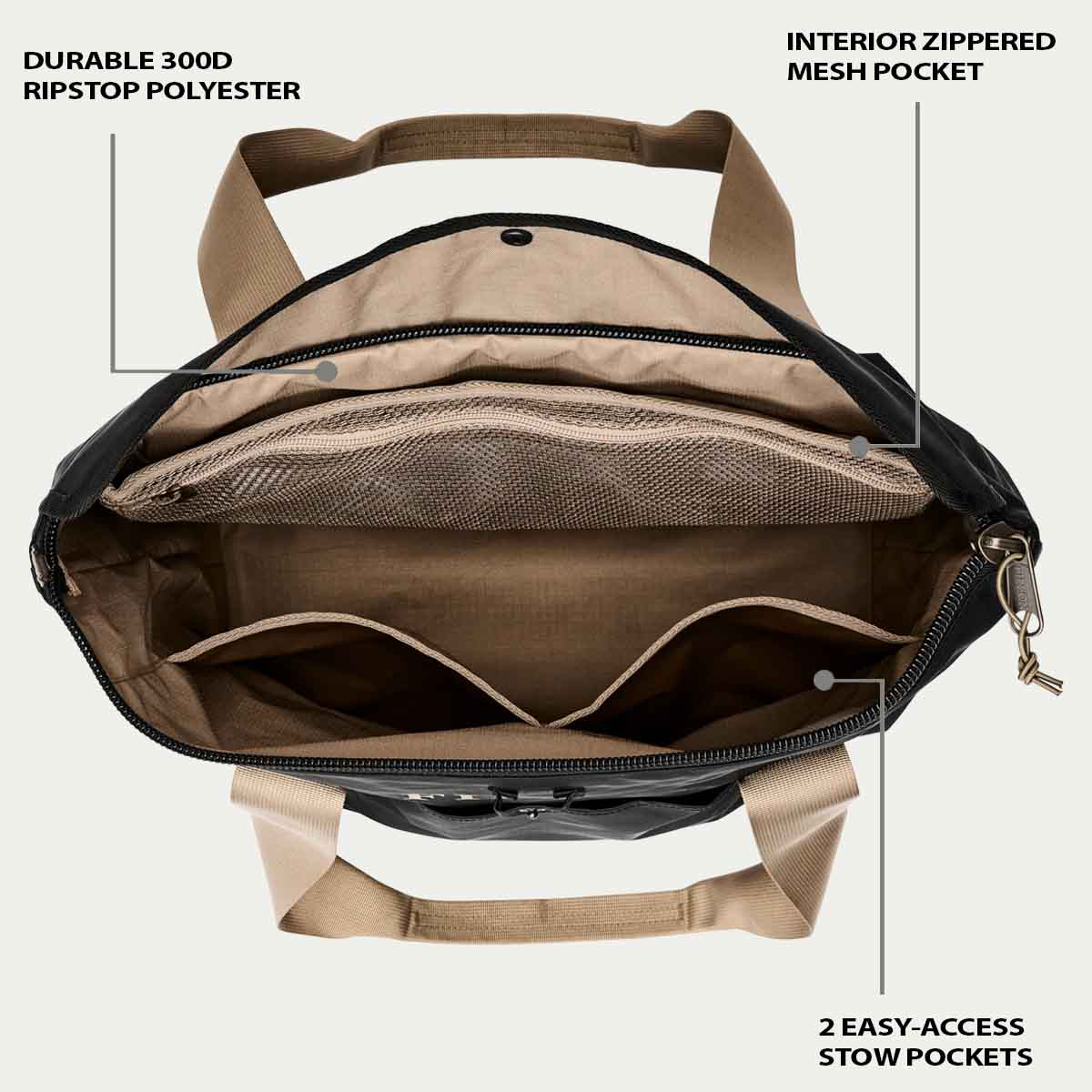 Filson Scout Tote Bag Black/Covert, Features erklärt im Inneren der Tasche