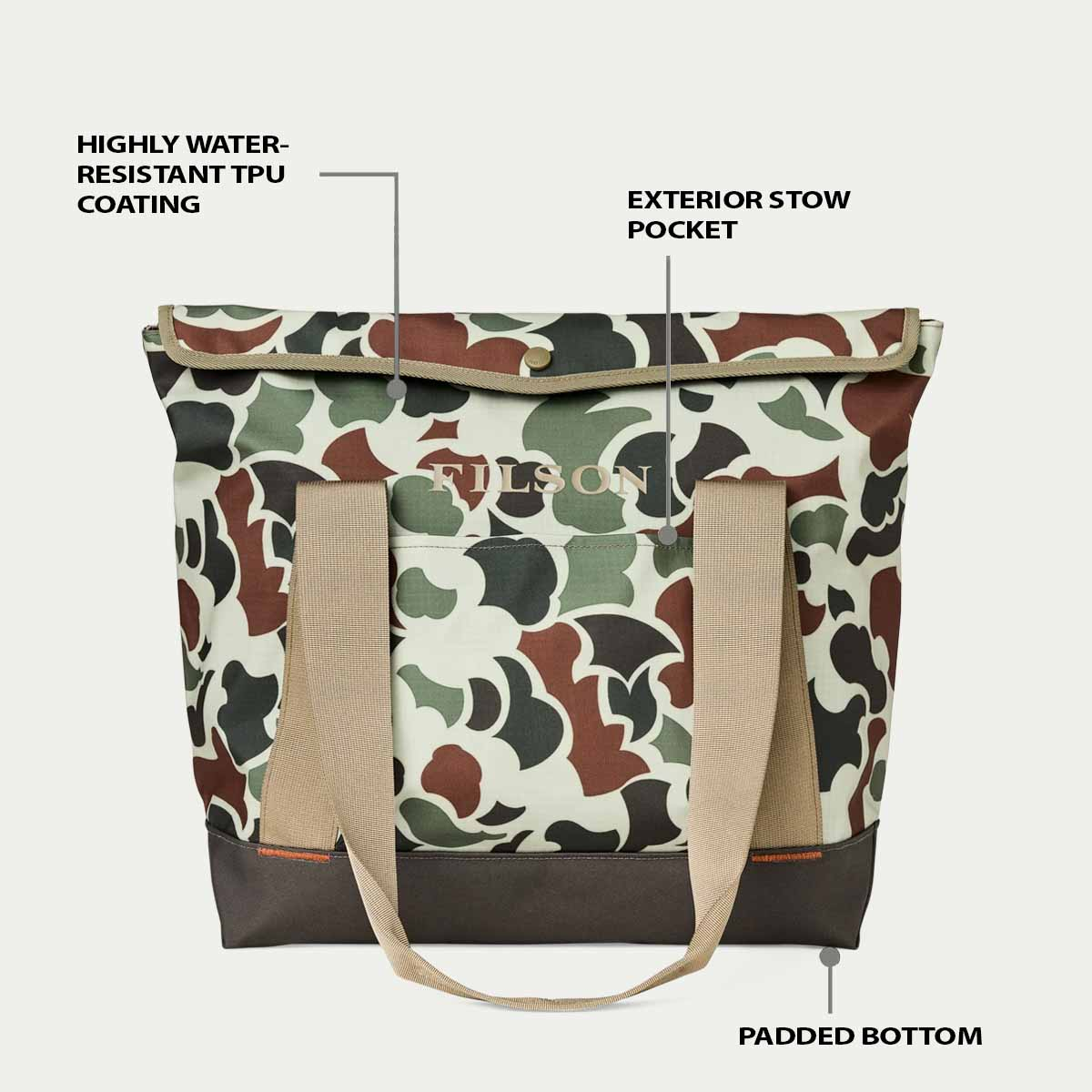 Filson Scout Tote Bag Shrub Camo/Canteen/Covert, Features erklärt Vorderseite