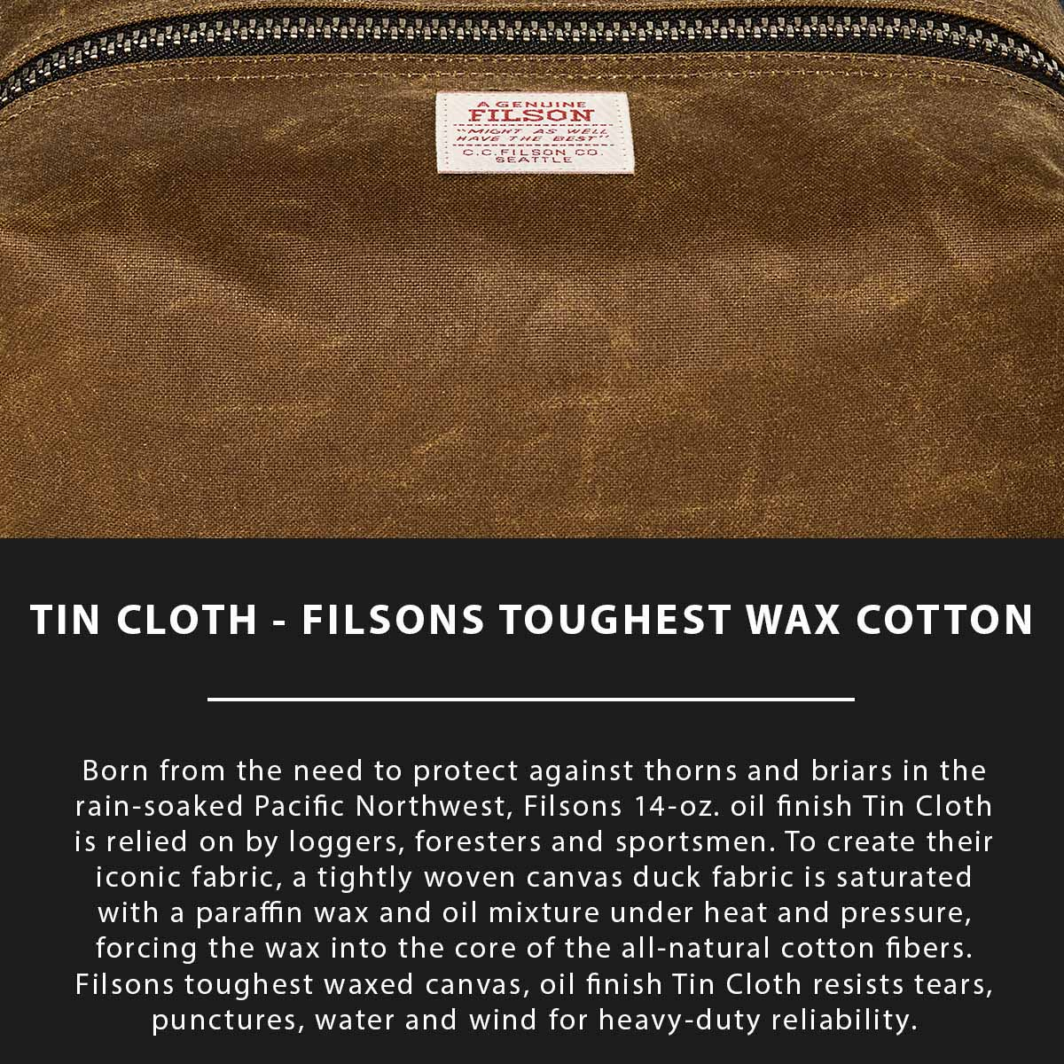 Filson Tin Cloth Travel Kit Dark Tan, Tin Cloth Erklärt