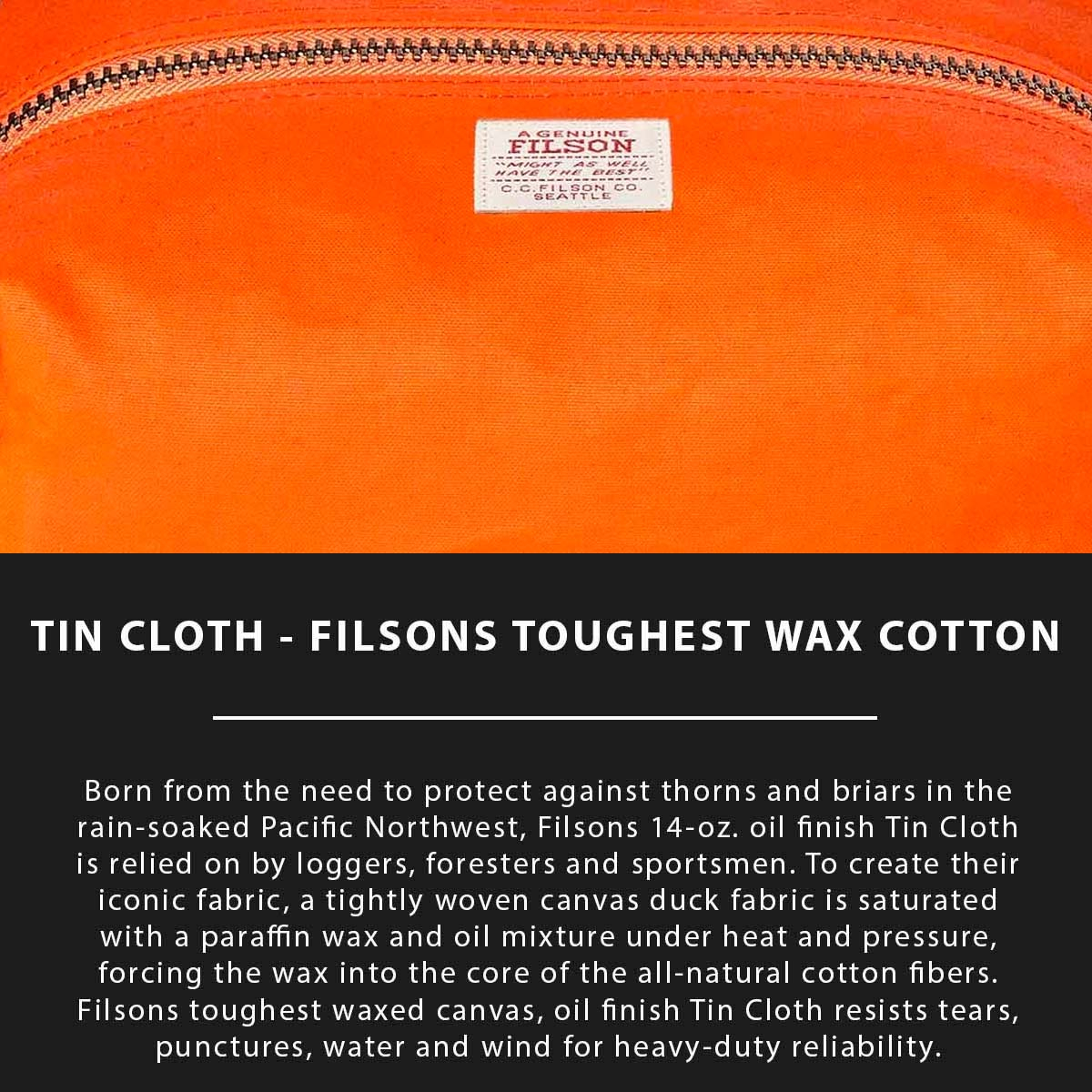 Filson Tin Cloth Travel Kit Flame, Tin Cloth Erklärt