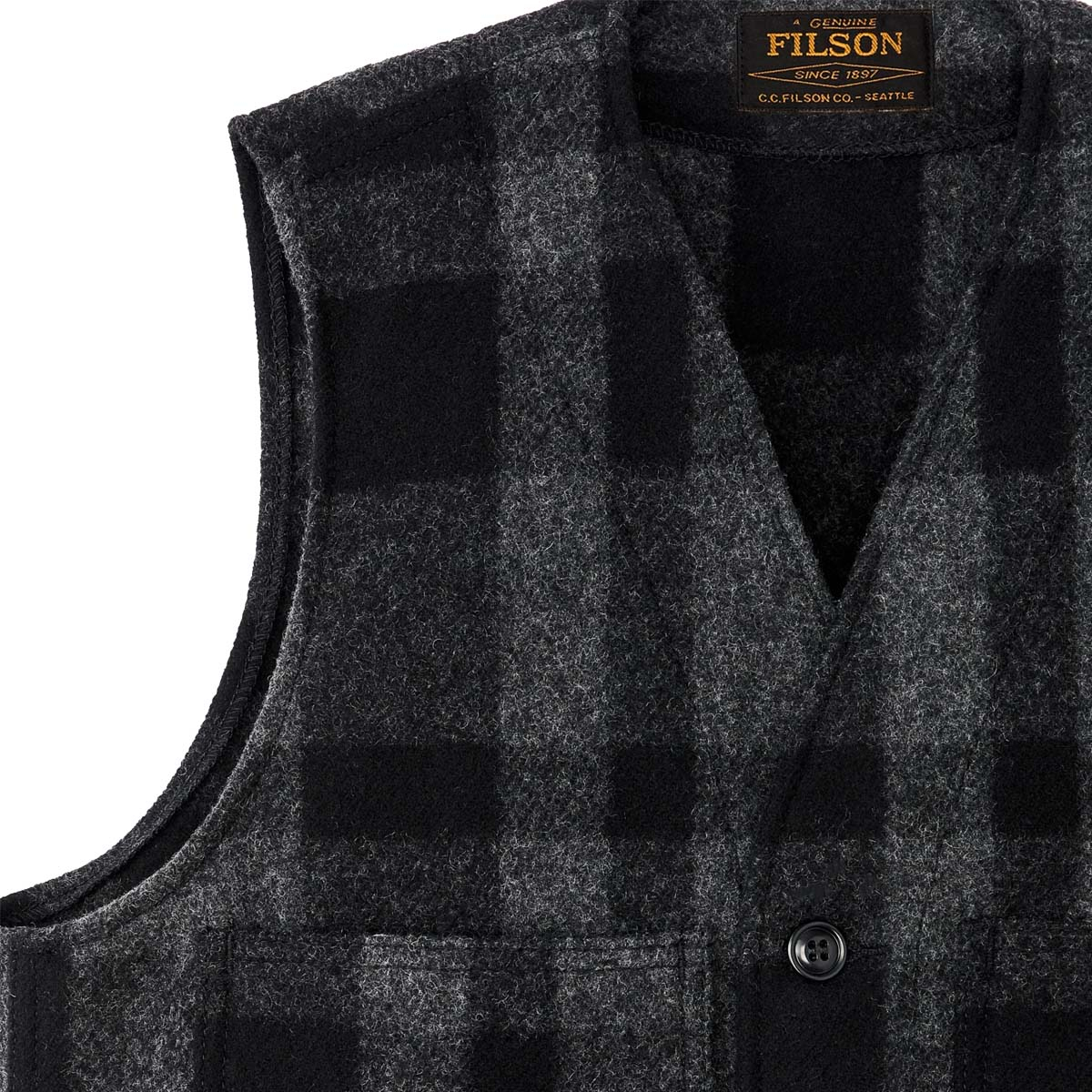 Filson Mackinaw Wool Vest Charcoal/Black /Heritage Plaid, Klassische Wollweste aus 100% Mackinaw-Schurwolle Filson Mackinaw Wool Vest Charcoal/Black /Heritage Plaid, Klassische Wollweste aus 100% Mackinaw-Schurwolle