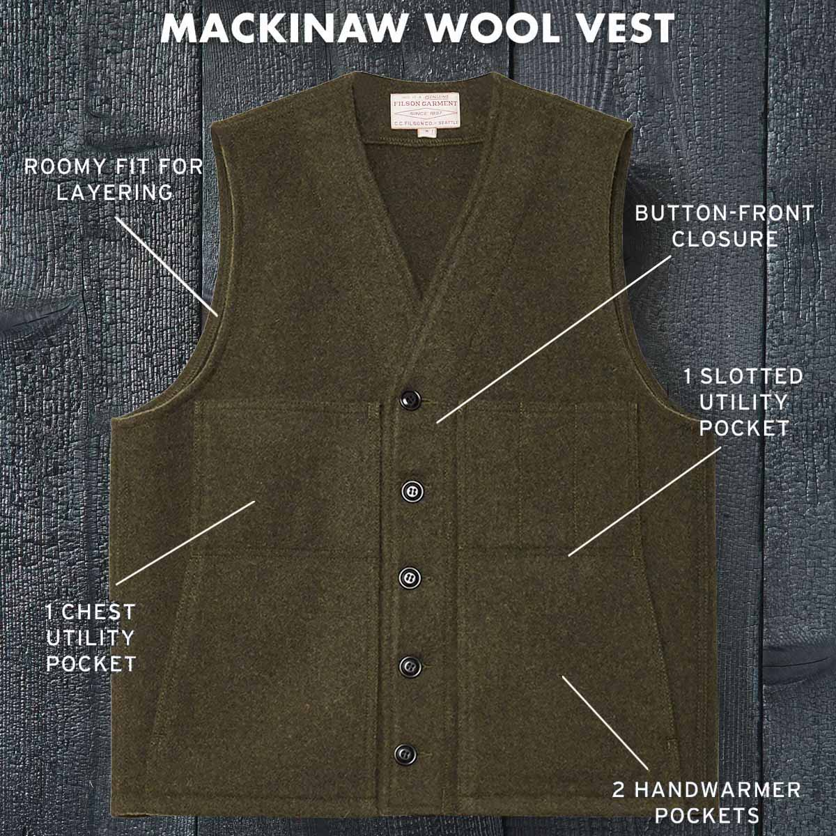 Filson Mackinaw Wool Vest Forest Green, Eigenschaften.