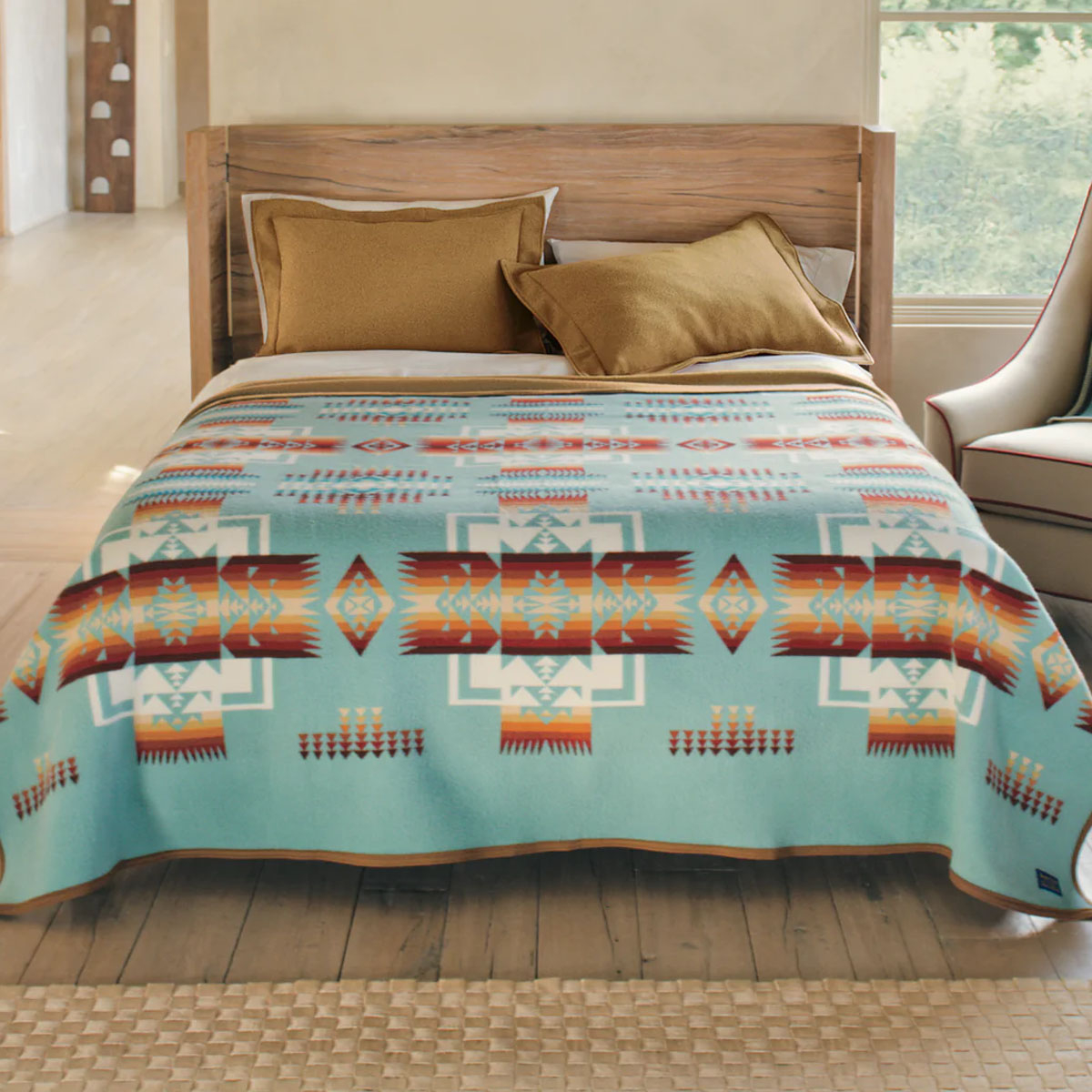 Pendleton Chief Joseph Jacquard Blanket Robe Aqua, Perfekte Decke für kühle Nächte